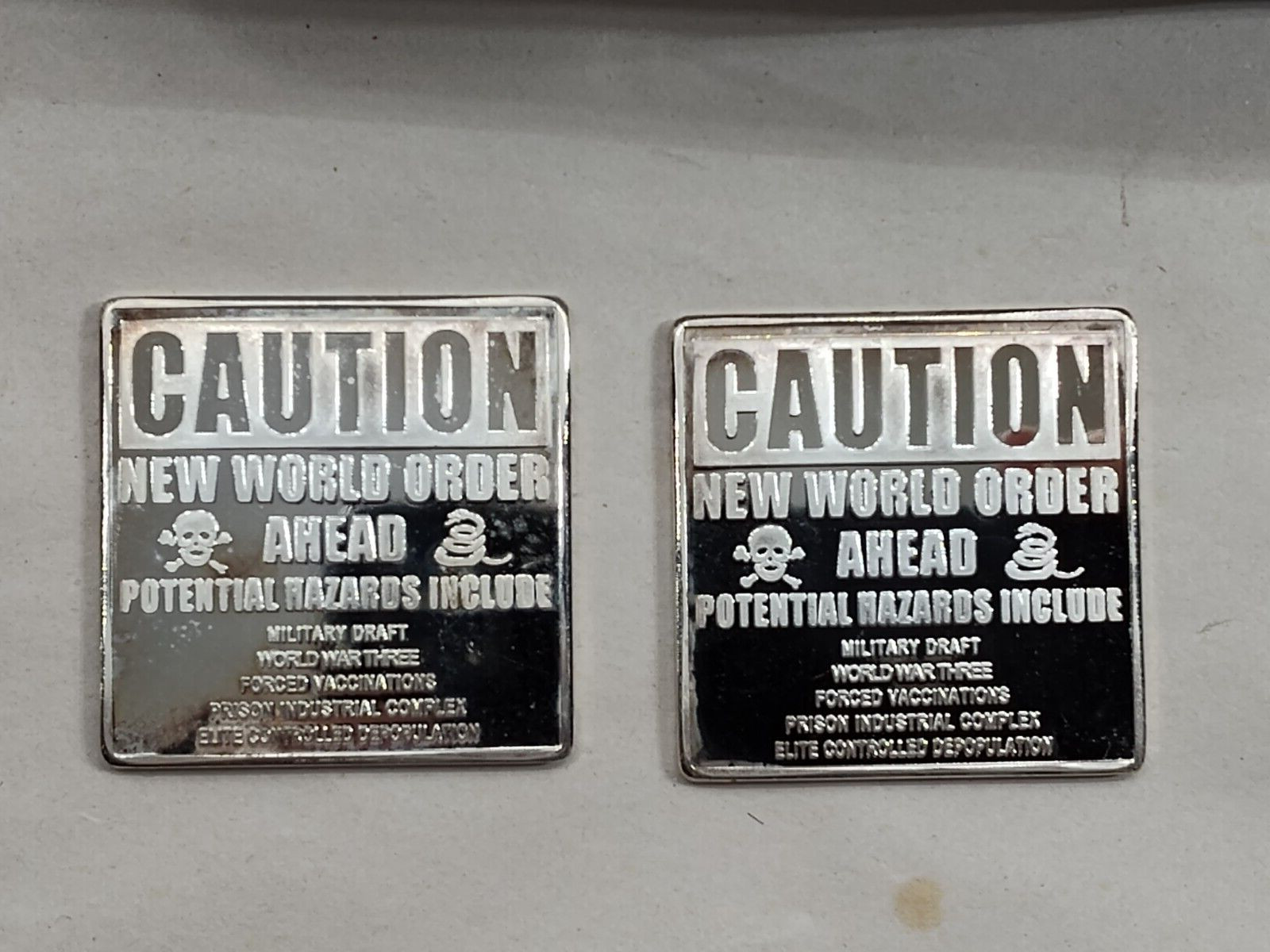 2 Silver Plated Bar 100 Mills .999 Fine Silver New World Order  1.12 oz CMC Mint