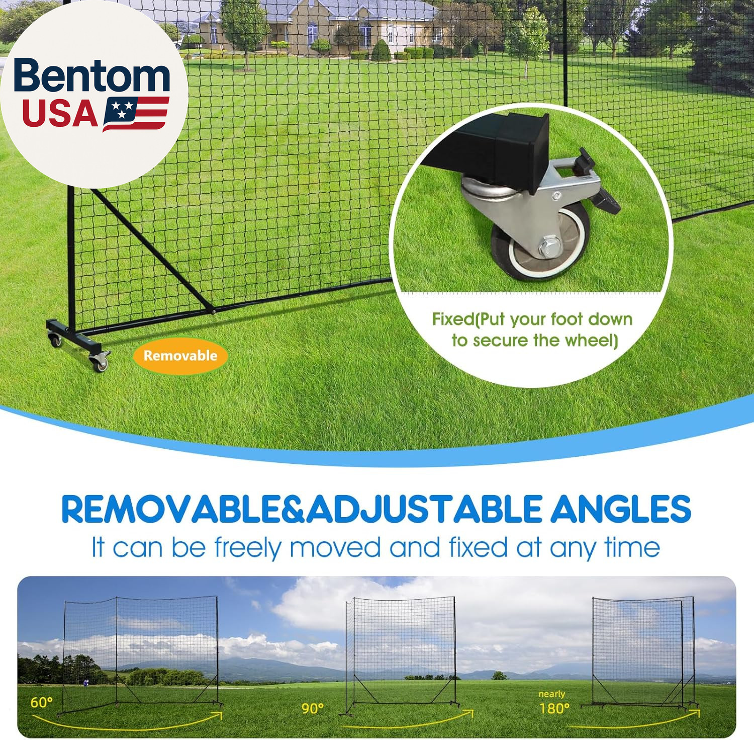 Ball Stop Net System with Wheels Movable Socketed Ball Stop Net Sports Netting B