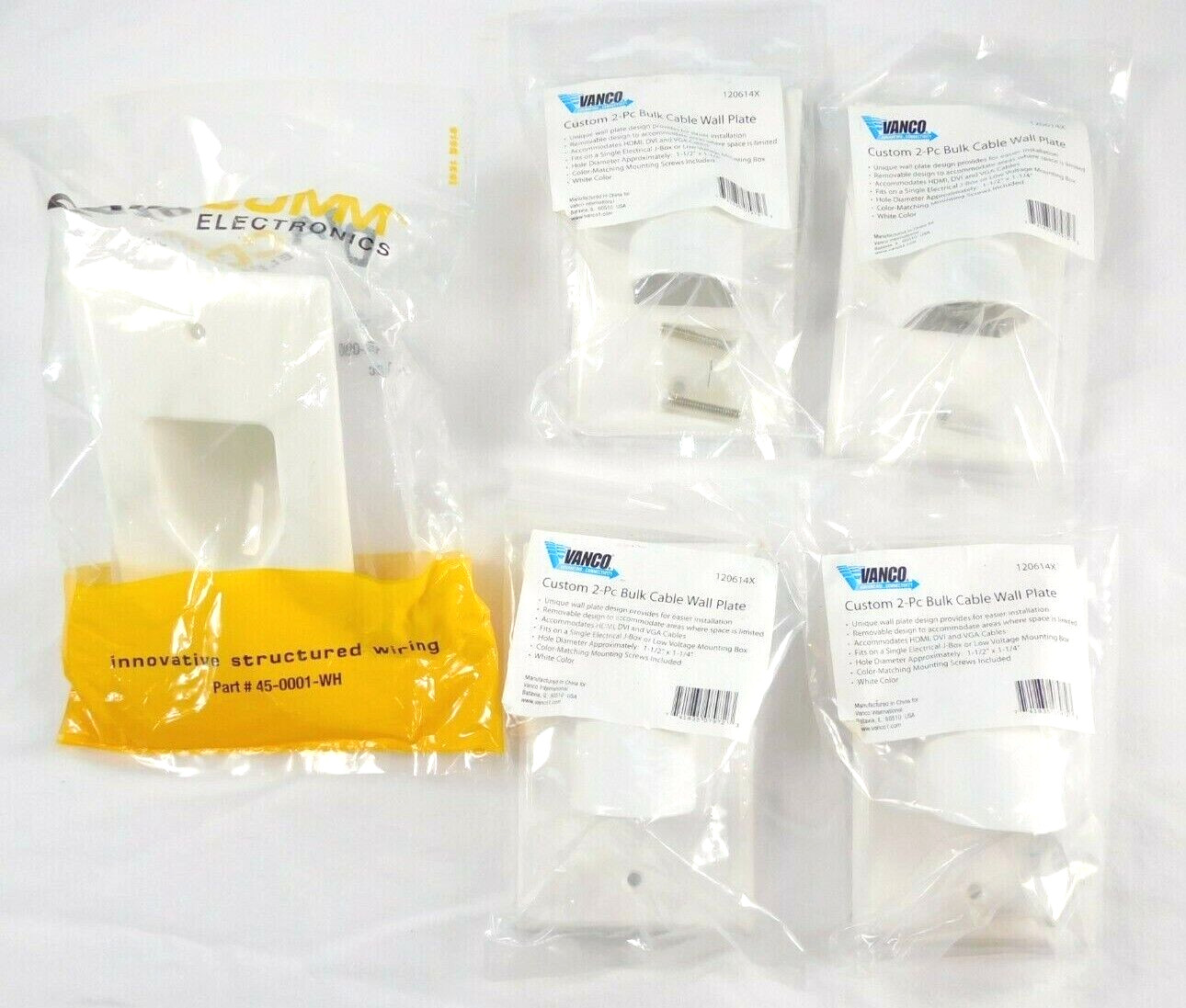 VANCO 120614X Cable Wallplate, 2-Piece, 1.5" Length x 1.25" Width - LOT OF 4 + 1