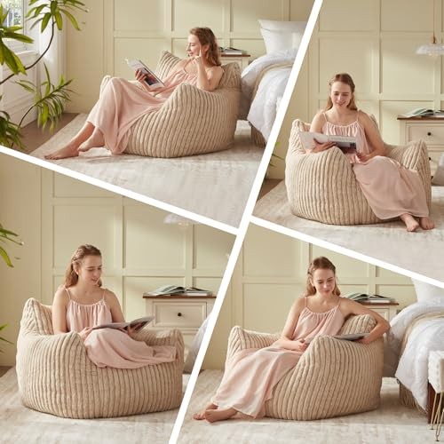 Giant Bean Bag Chairs for Adults Teens, Large Bean Bag Sofa Chairs Medium Beige