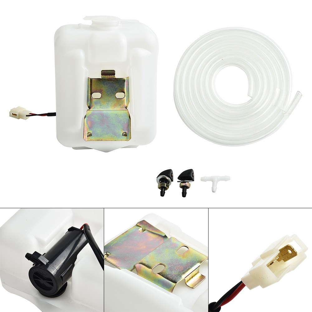 2Pin Car Windshield Washer Reservoir Bottle Tank W/12V Pump + 1* Hose + 2*Jet