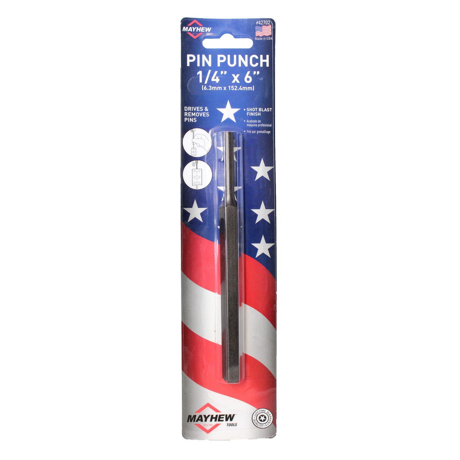 Mayhew Tools Pin Punch EC 3/16 x 5-1/4" 42702, Carded