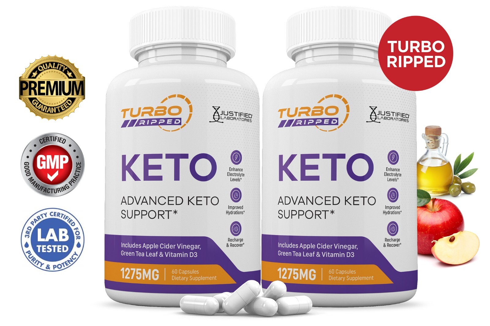 Turbo Ripped Keto ACV Pills 1275 MG Stronger Than Gummies Keto Support 2 Bottle