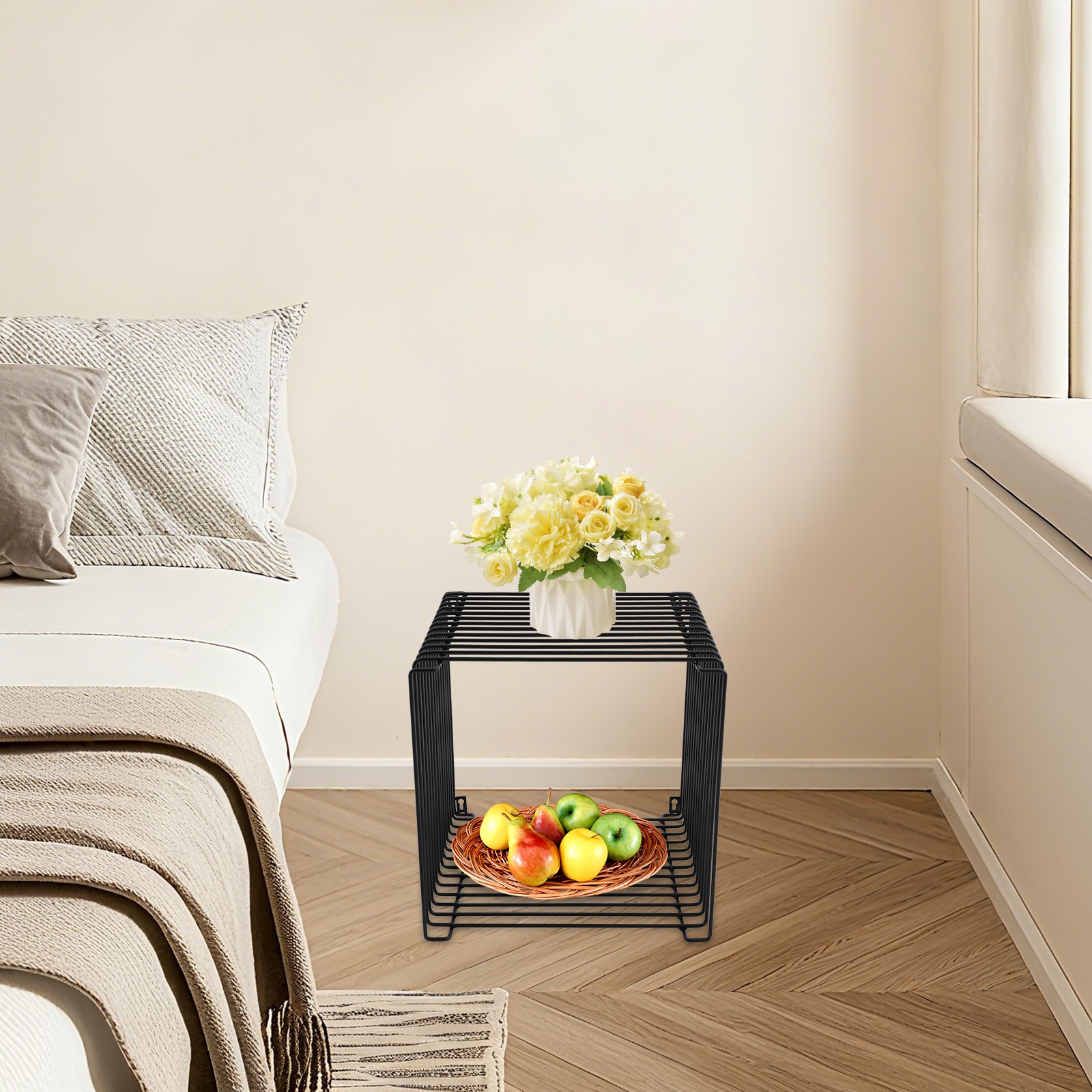 Modern Square Side Table Iron Multi-Purpose Side Table Black Cage End Table NEW