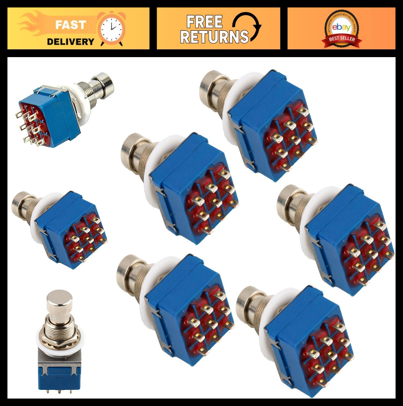 "3PDT 9-Pin Stomp Box Guitar Effect Pedal Foot Switch True Bypass - Pack of 5"