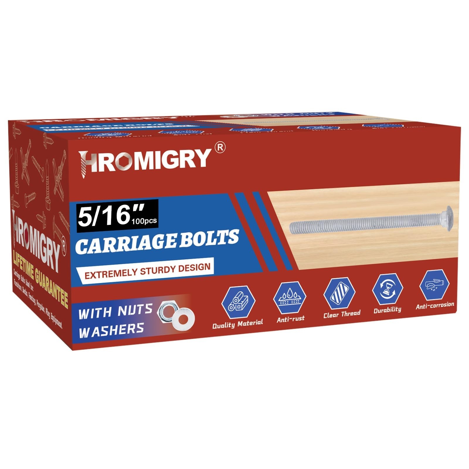 5/16" x 1-1/4" Carriage Bolts (100 PCS), Hot Dip Galvanized, Heavy Duty Round...