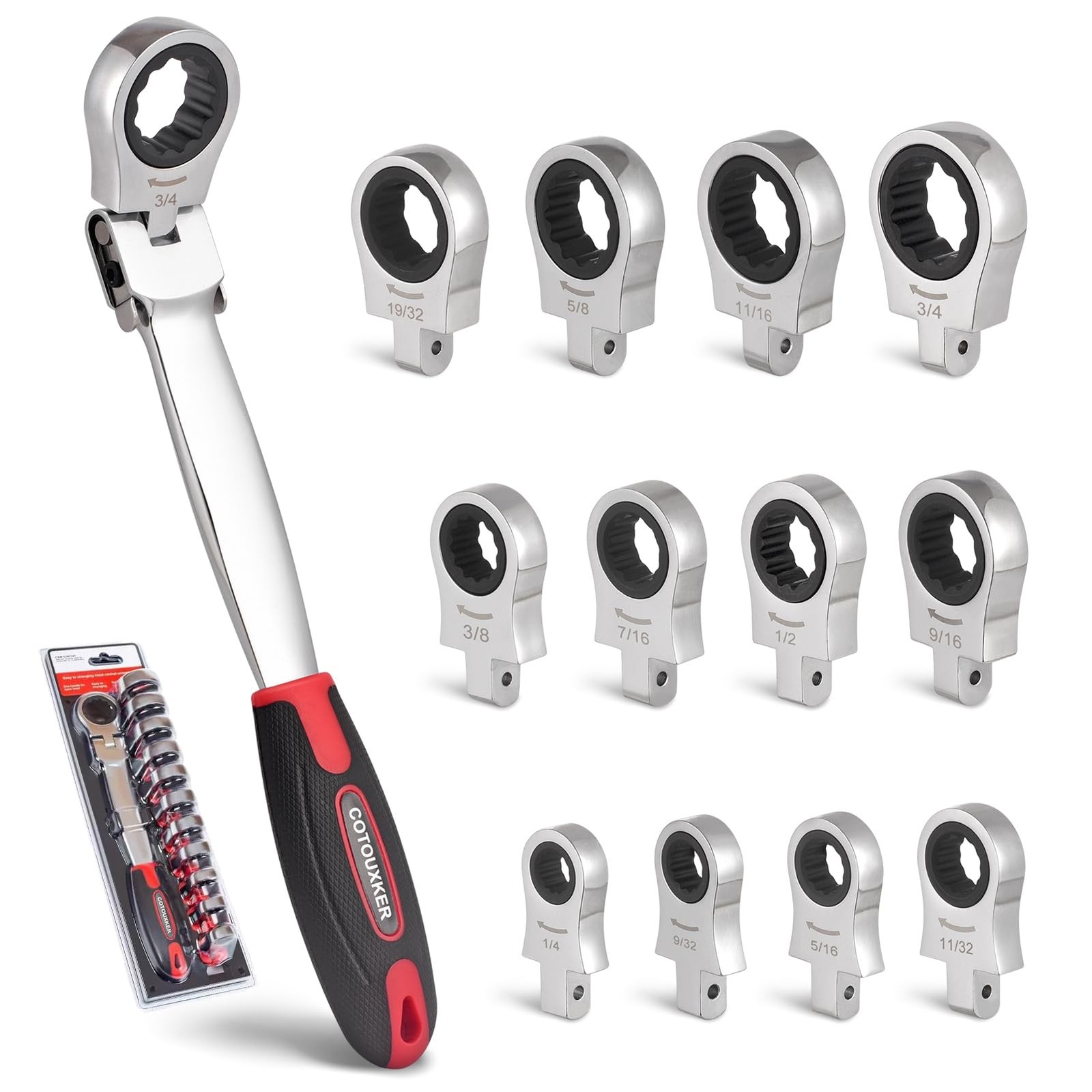COTOUXKER Flex Head Ratcheting Wrench Set, 1/4 to 3/4 Inch Ratchet Silver