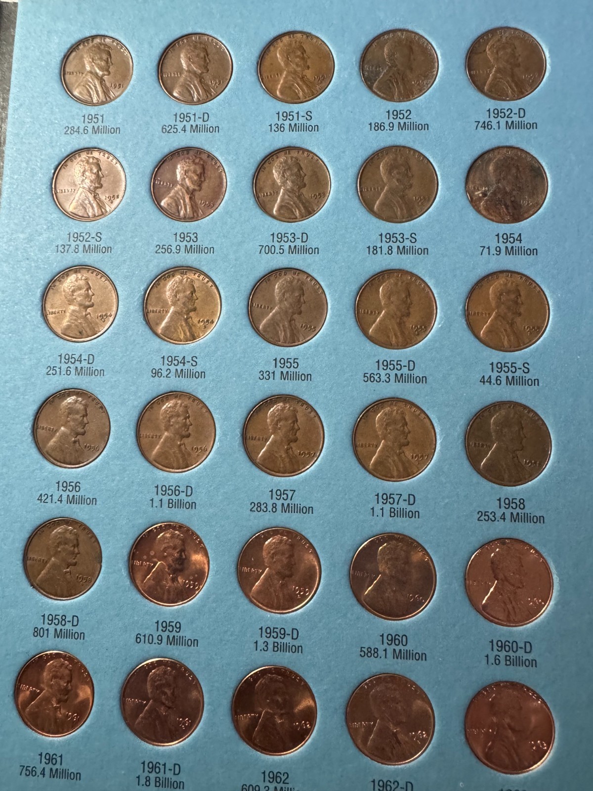 1941-1974 Lincoln cent folder 90 coins