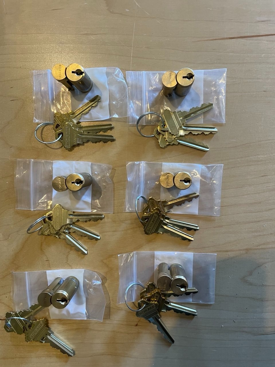 Lot of 6 LFIC SCHLAGE OROGINALE Cores with 1 Control and 2 OP Keys each SCH (C)