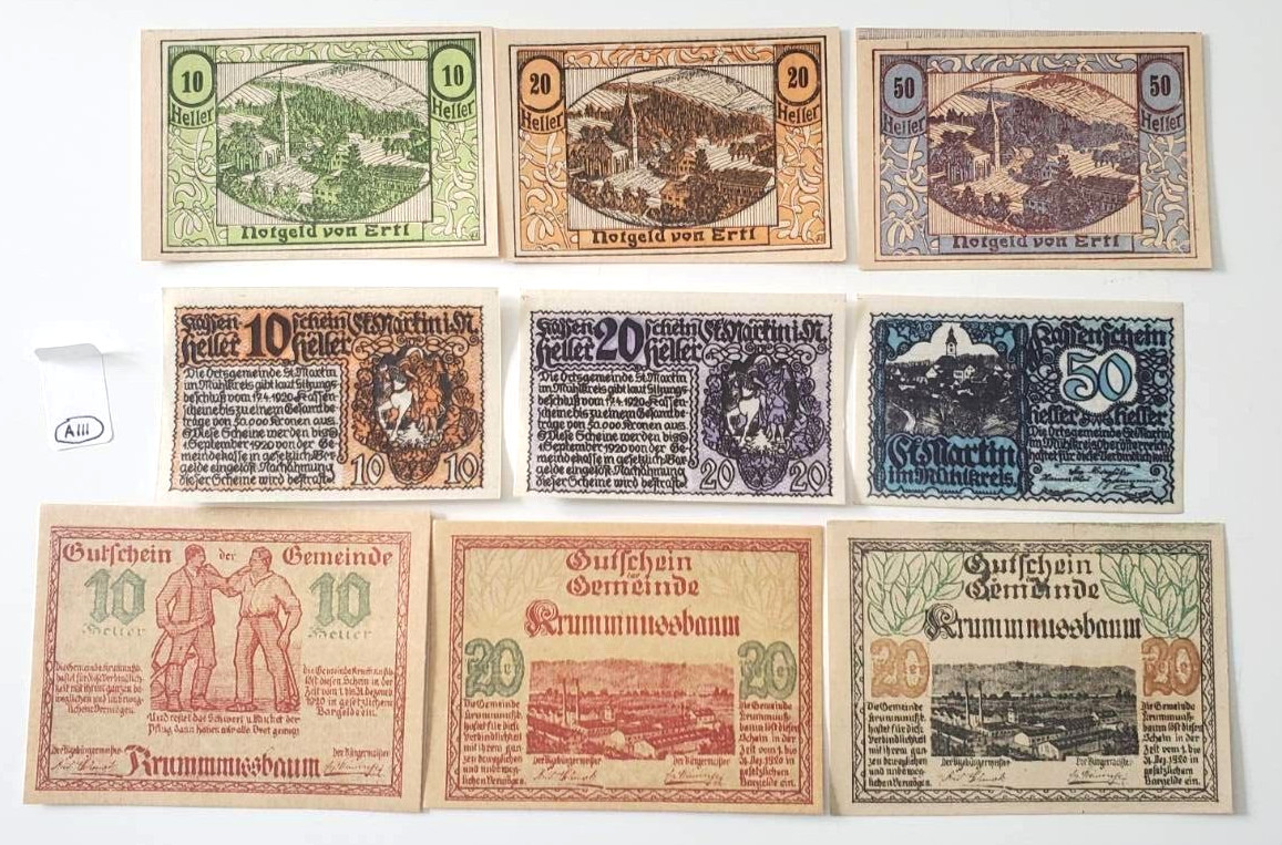 X9 Notgeld Austrian Emergency Money 1919-20 UNC[Lot A111]