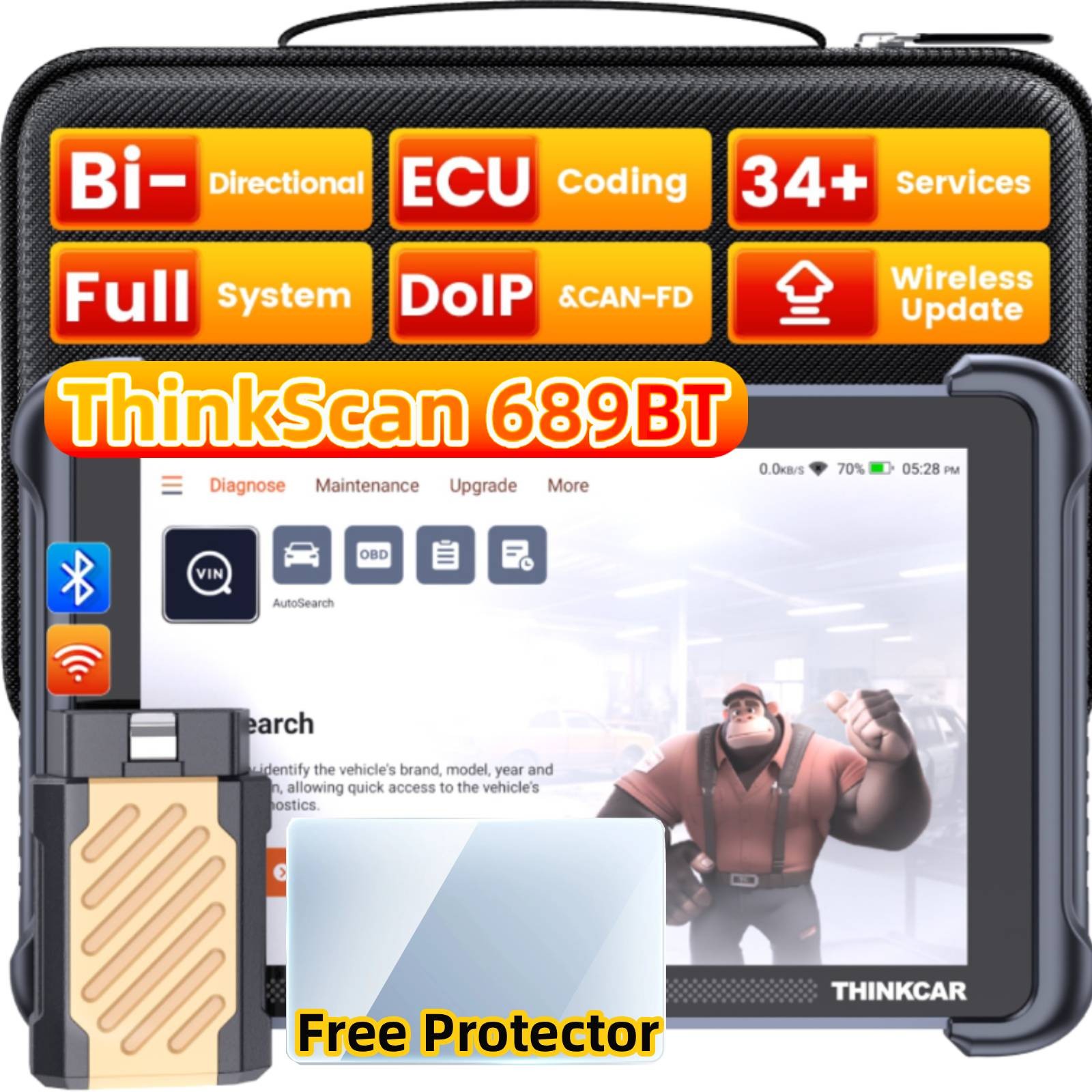 ThinkScan 689BT&Protector Auto Diagnostic Scan Tool Bidirectional  OBD2 Scanner
