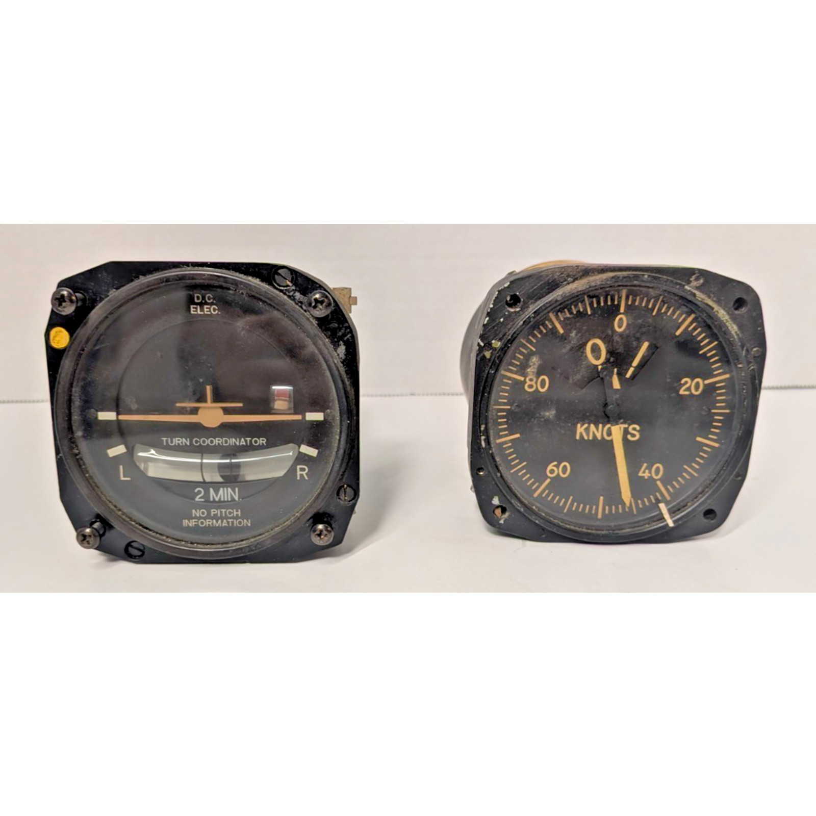 Vintage Aircraft Airspeed Indicator & Turn Coordinator Lot For Parts Repair