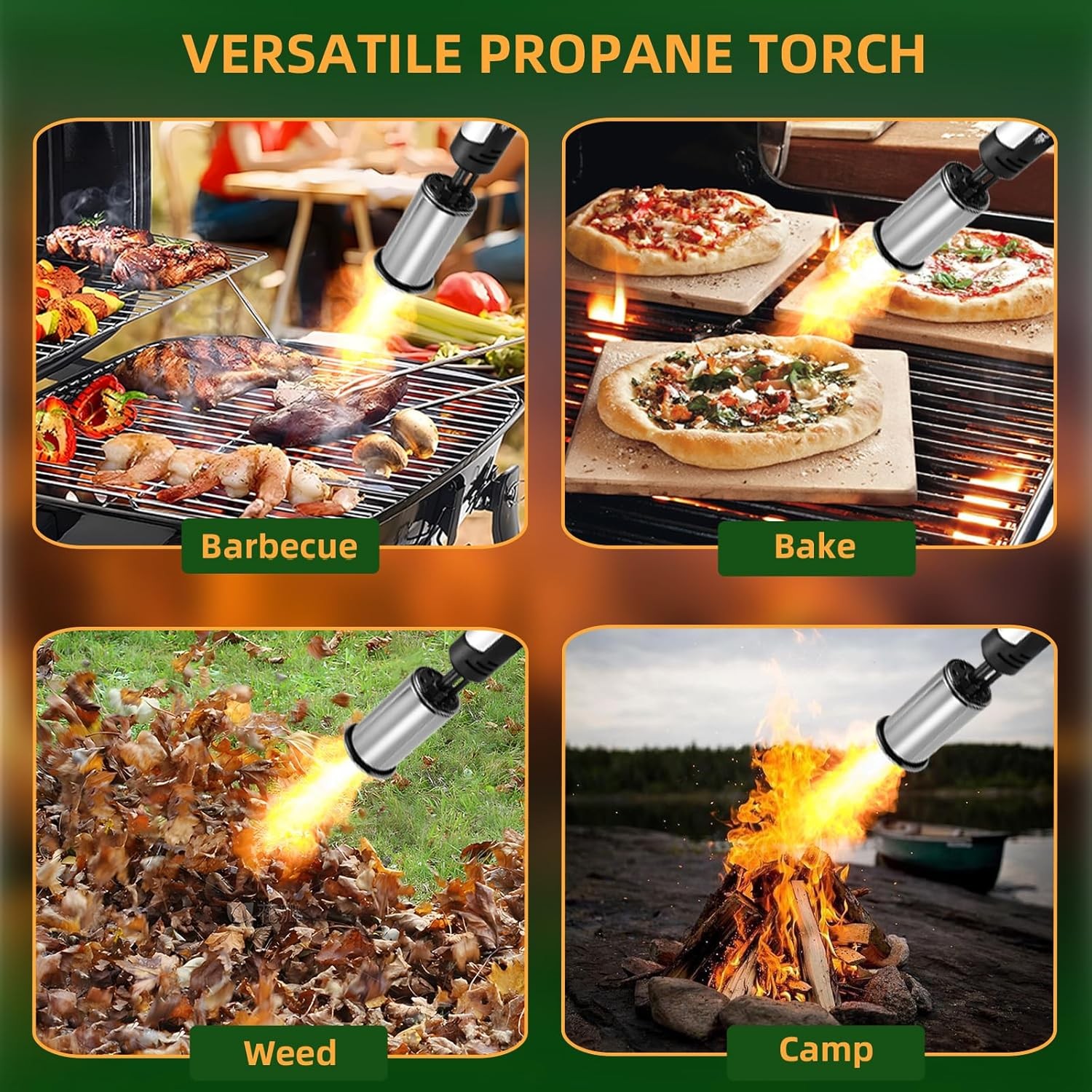 Powerful Propane Torch W/One-Touch Max Fire Adjustable Kitchen Torch Safety Lock