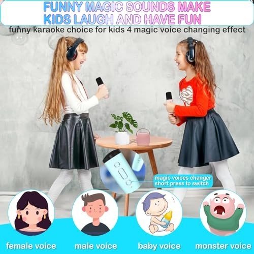 Kids Karaoke Machine, Portable Bluetooth Speaker with 2 Wireless Mics,...