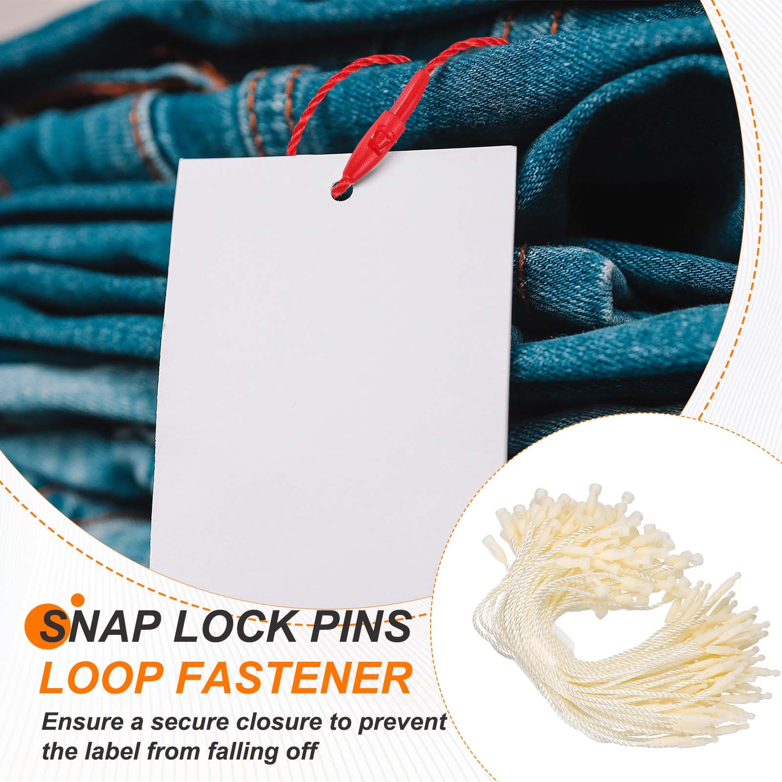 500 Pcs Polyester Hang Tag String 5" Snap Lock Pins Loop Fastener, Beige