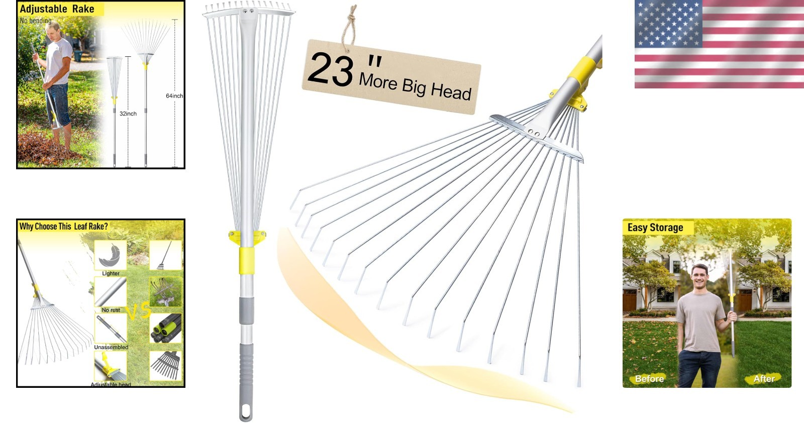 Adjustable Leaf Rake for Garden and Yard