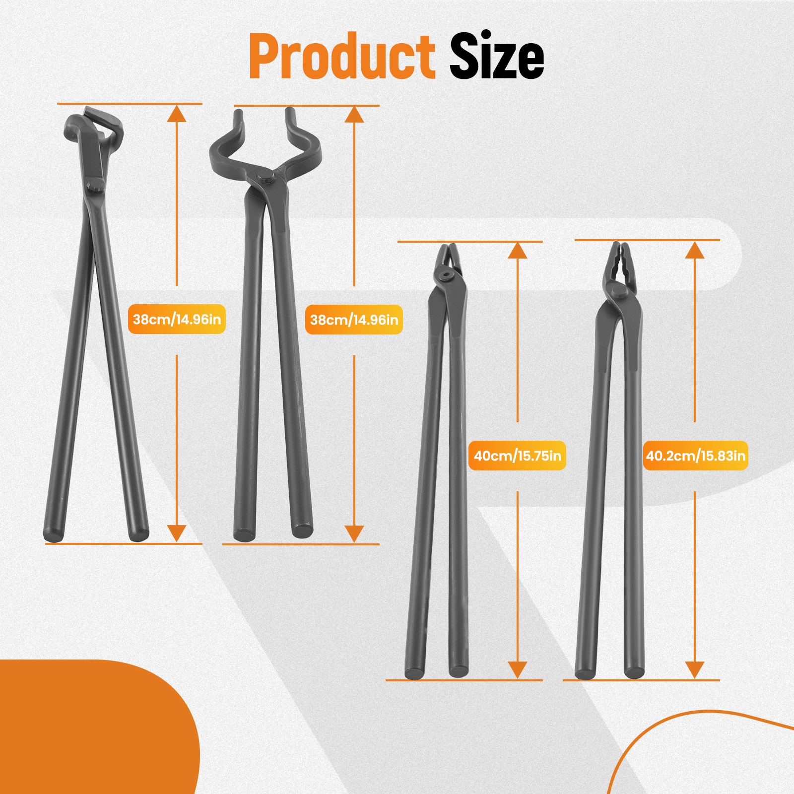 4pc Blacksmith Tool Set Carbon Steel Tongs Flat V Bit Blade Wolf Jaw Forging