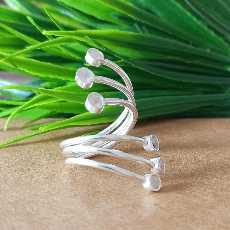 Adjustable 925 Sterling Silver Plated Collet Ring 6-Stone DIY Jewelry Setting