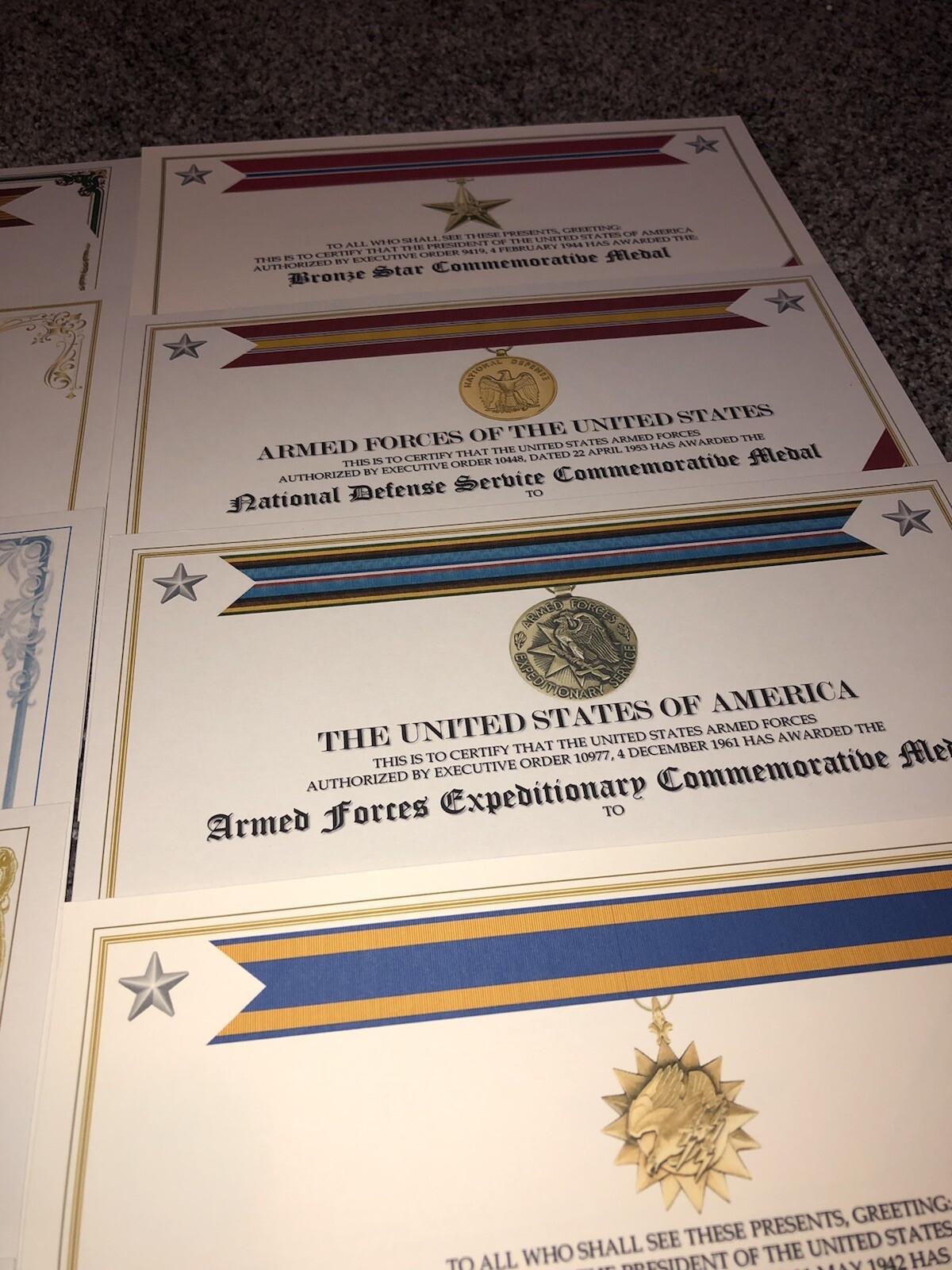 U.S. AIR FORCE - VIETNAM WAR / 12 MILITARY COMMEMORATIVE CERTIFICATES (LOT SET)