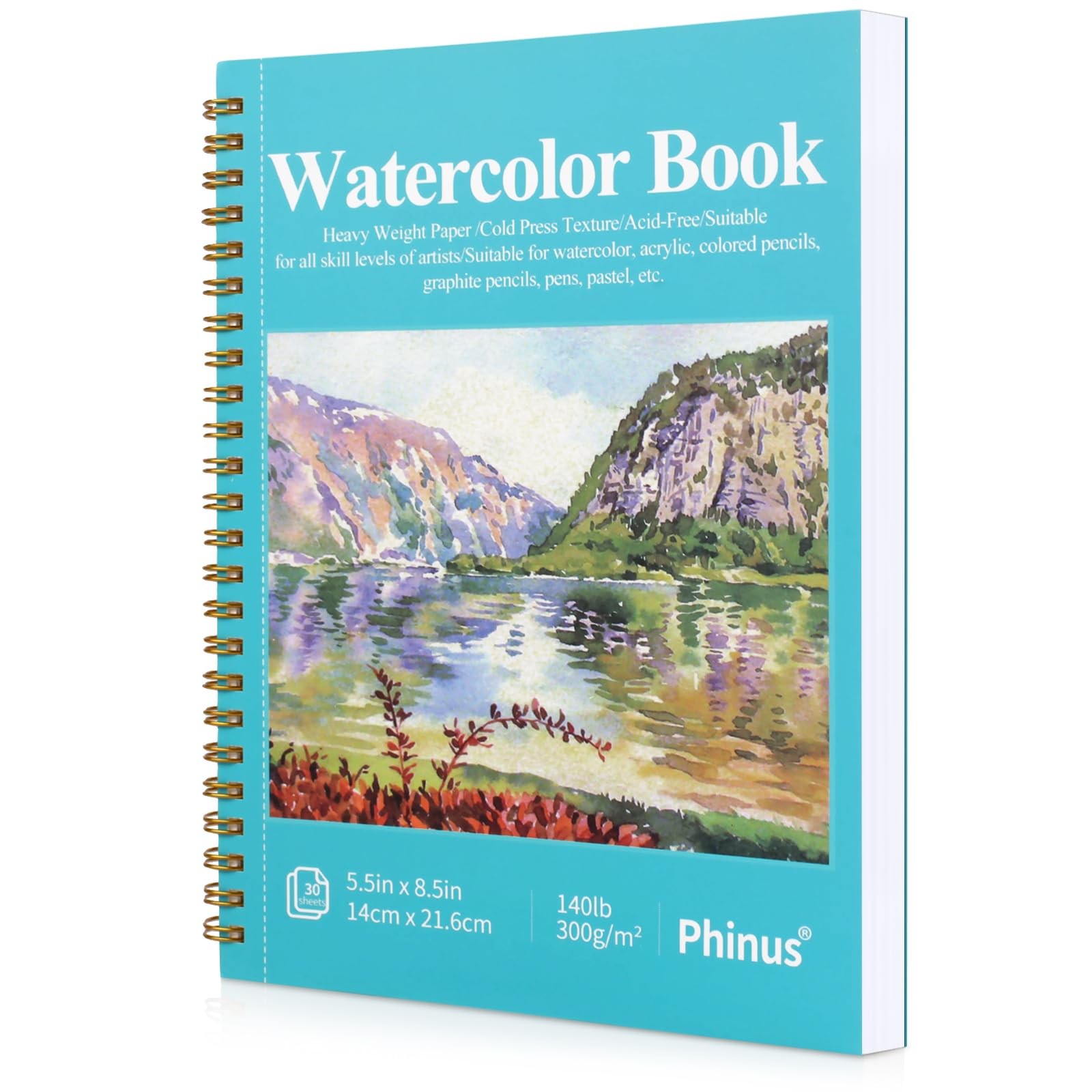 Watercolor Sketchbook 30 Sheets 5.5x8.5 Inch 300GSM 140lb Cold Press Spiral Pad