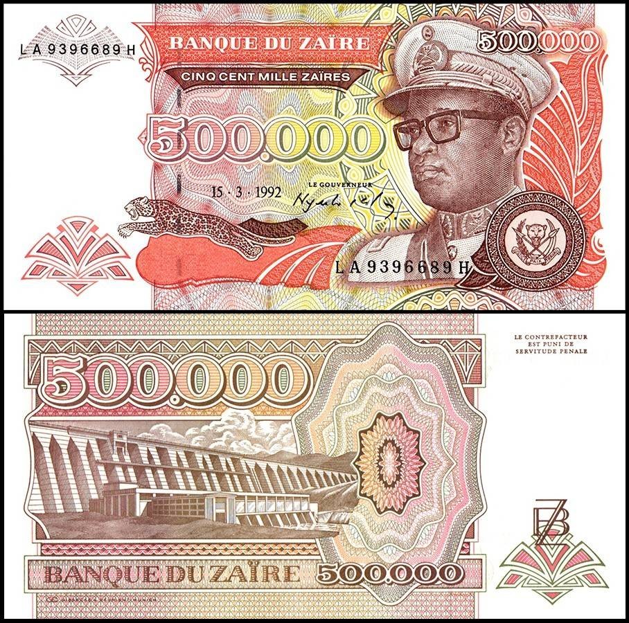 Zaire 500000 Zaires, 1992, P-43, UNC