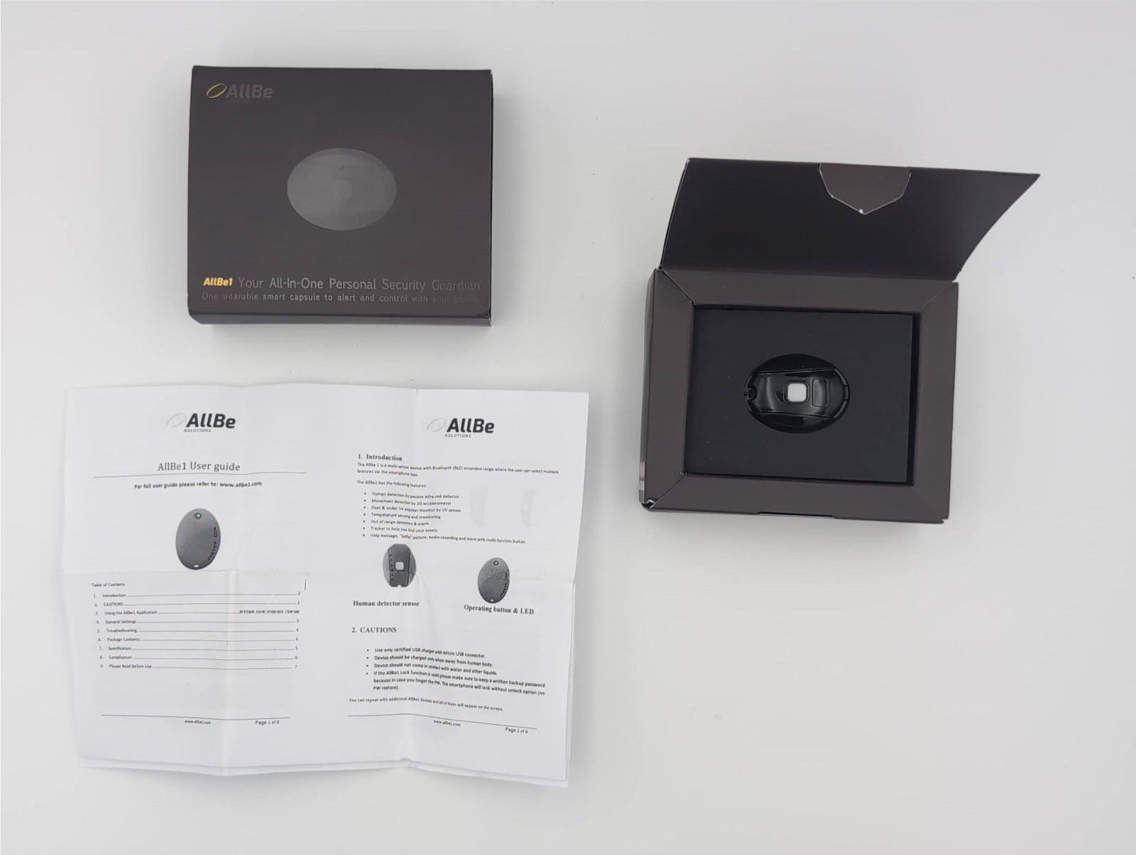 AllBe 1 Multi-Sensor Bluetooth BLE Multi-Sensor Personal Safety Device AllBe1