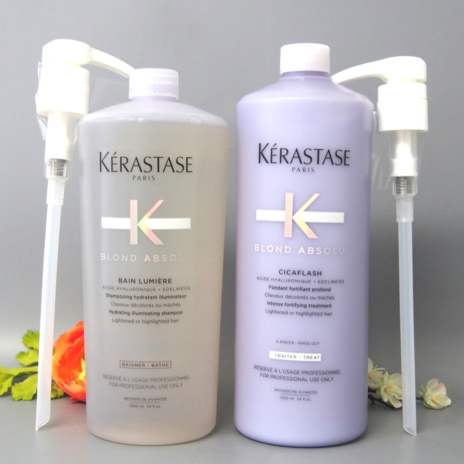 With Pumps Kerastase Blond Absolu Bain Lumiere & Fondant Cicaflash 1000ml/34oz