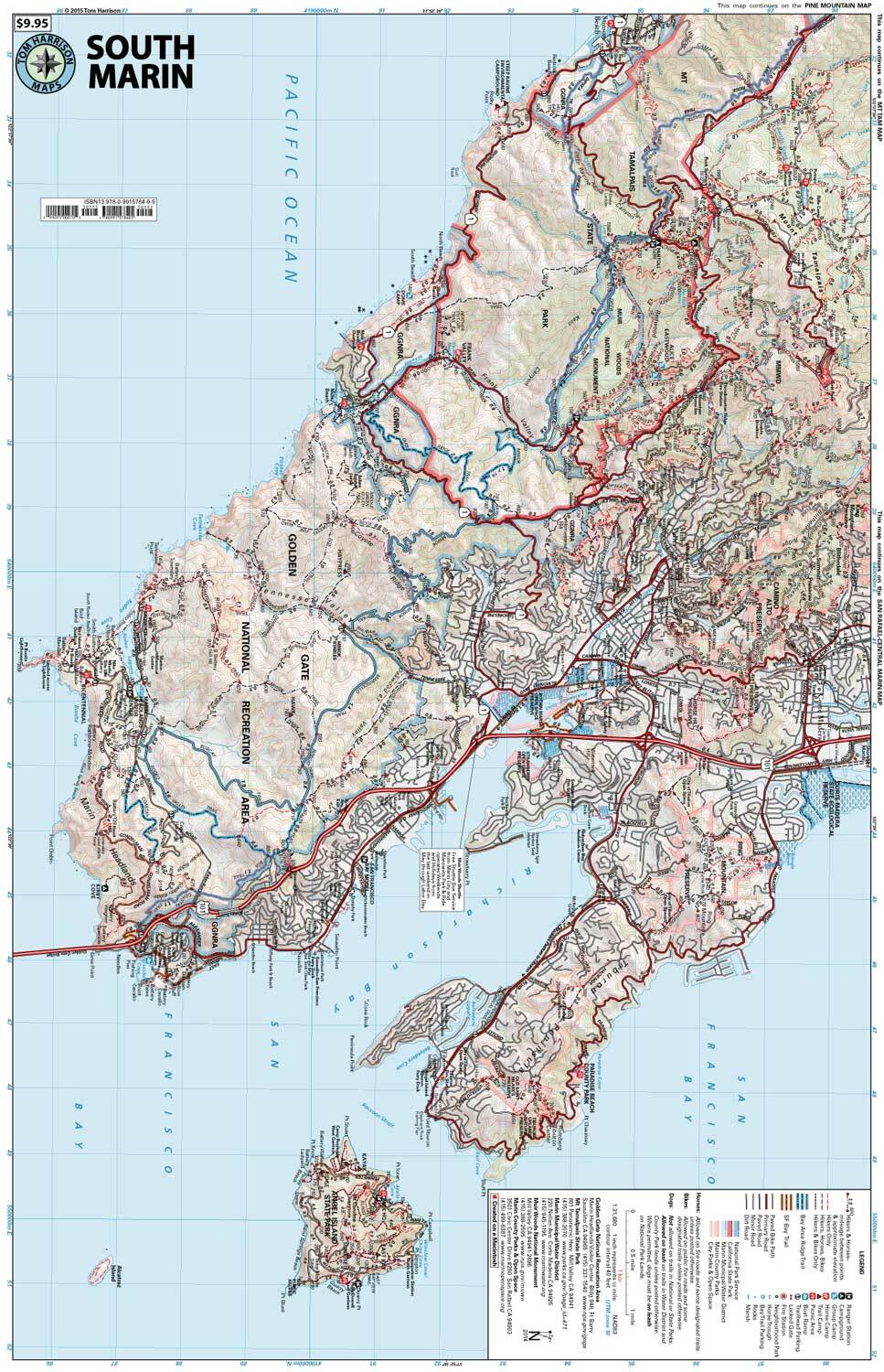 South Marin Trail Map, California, by Tom Harrison