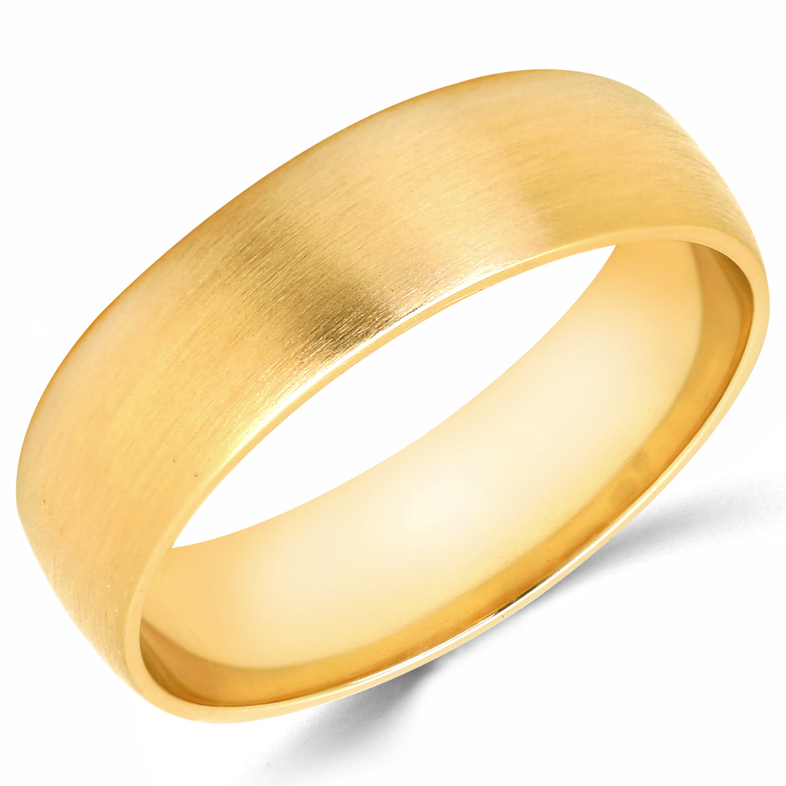 Solid 14K Yellow Gold 6mm Brush Finish Comfort Fit Men Women Wedding Band Ring