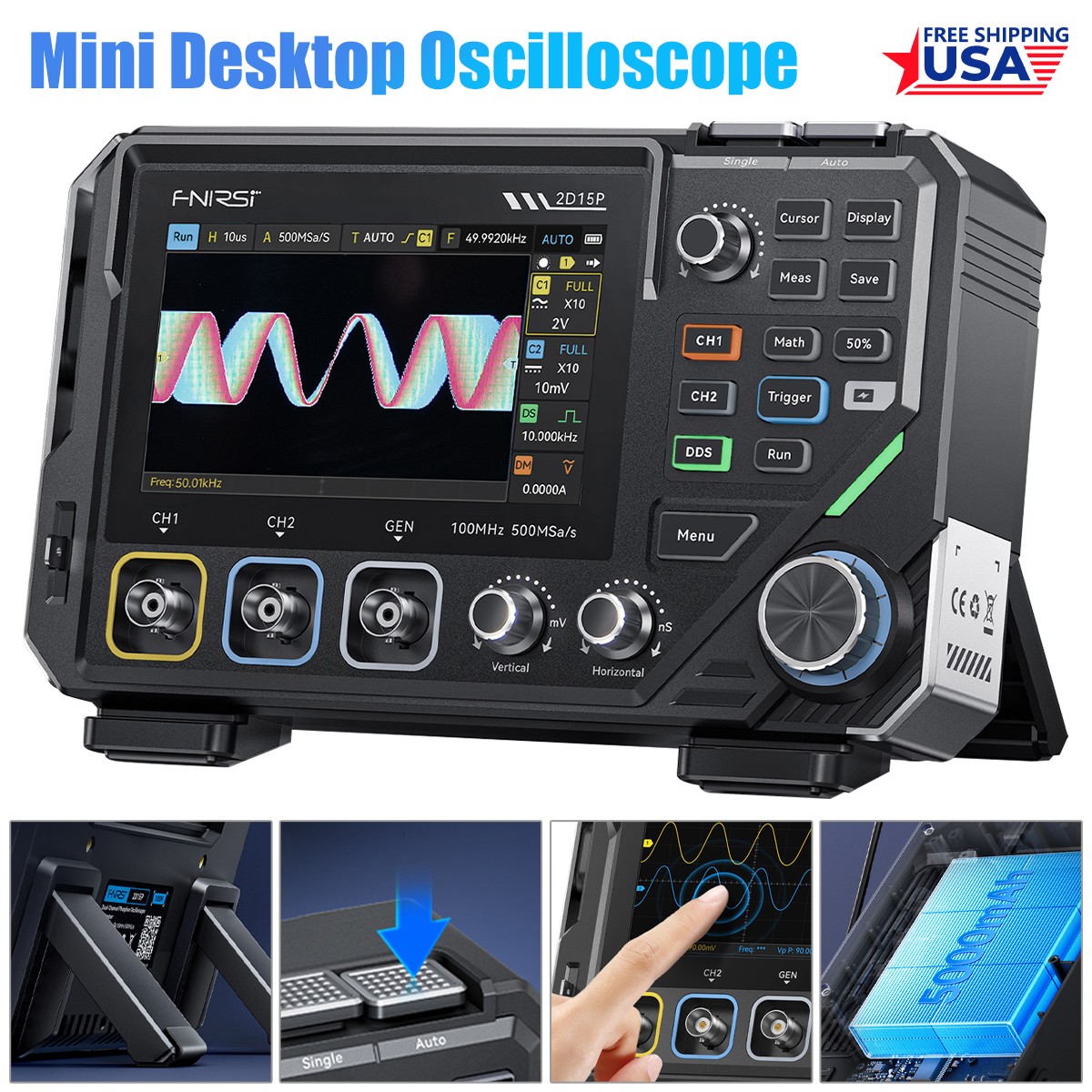 All-in-One Handheld 100MHz ScopeMeter:Oscilloscope Waveform Generator&Multimeter