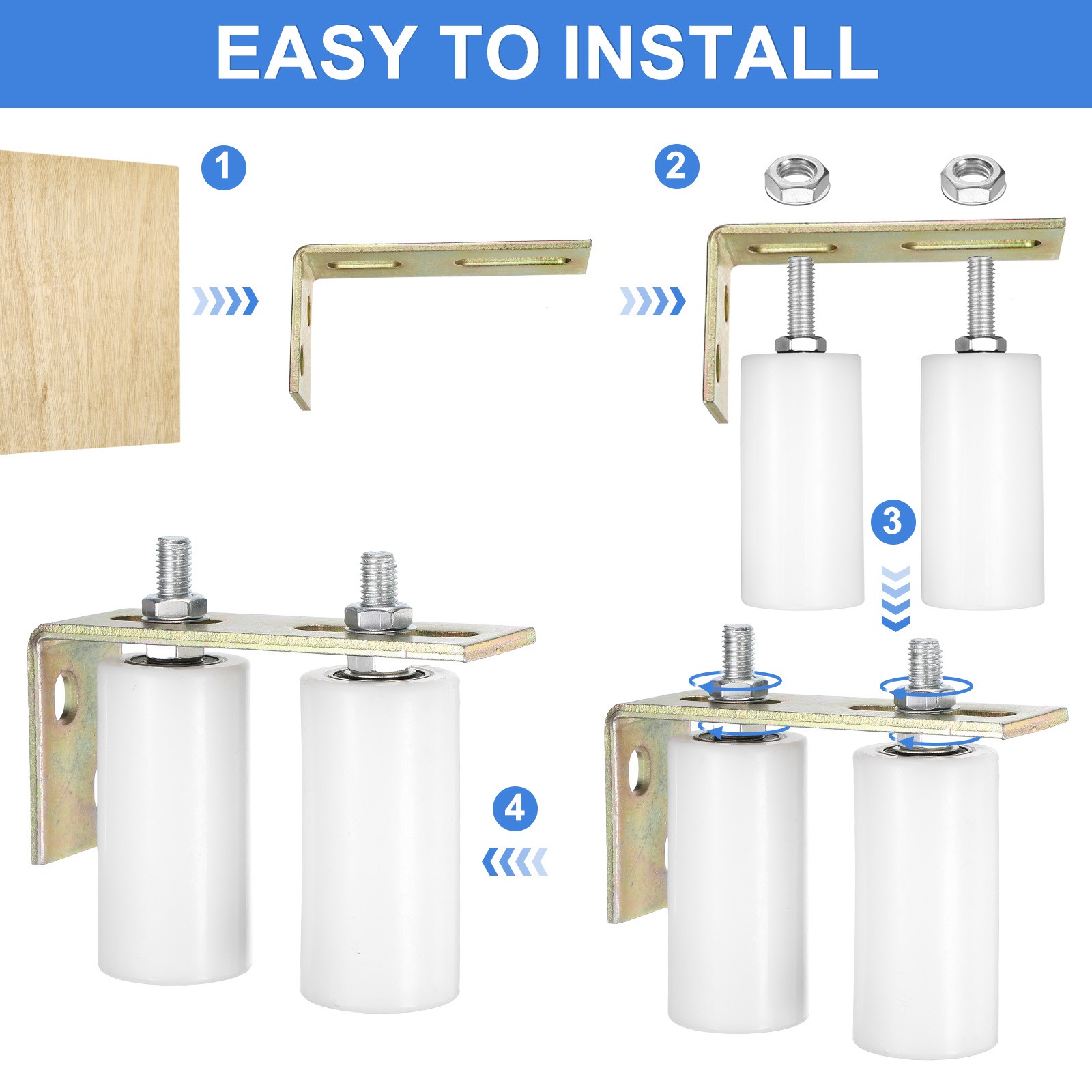 1Set Slide Gate Guide Roller, 5" Nylon Gate Support Rollers with Bracket, White
