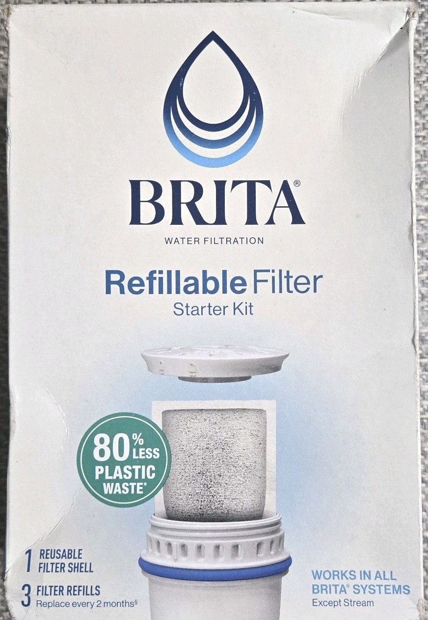 Brita Refillable Water Filtration Starter Kit 1 Reusable Filter Shell 3 Refills