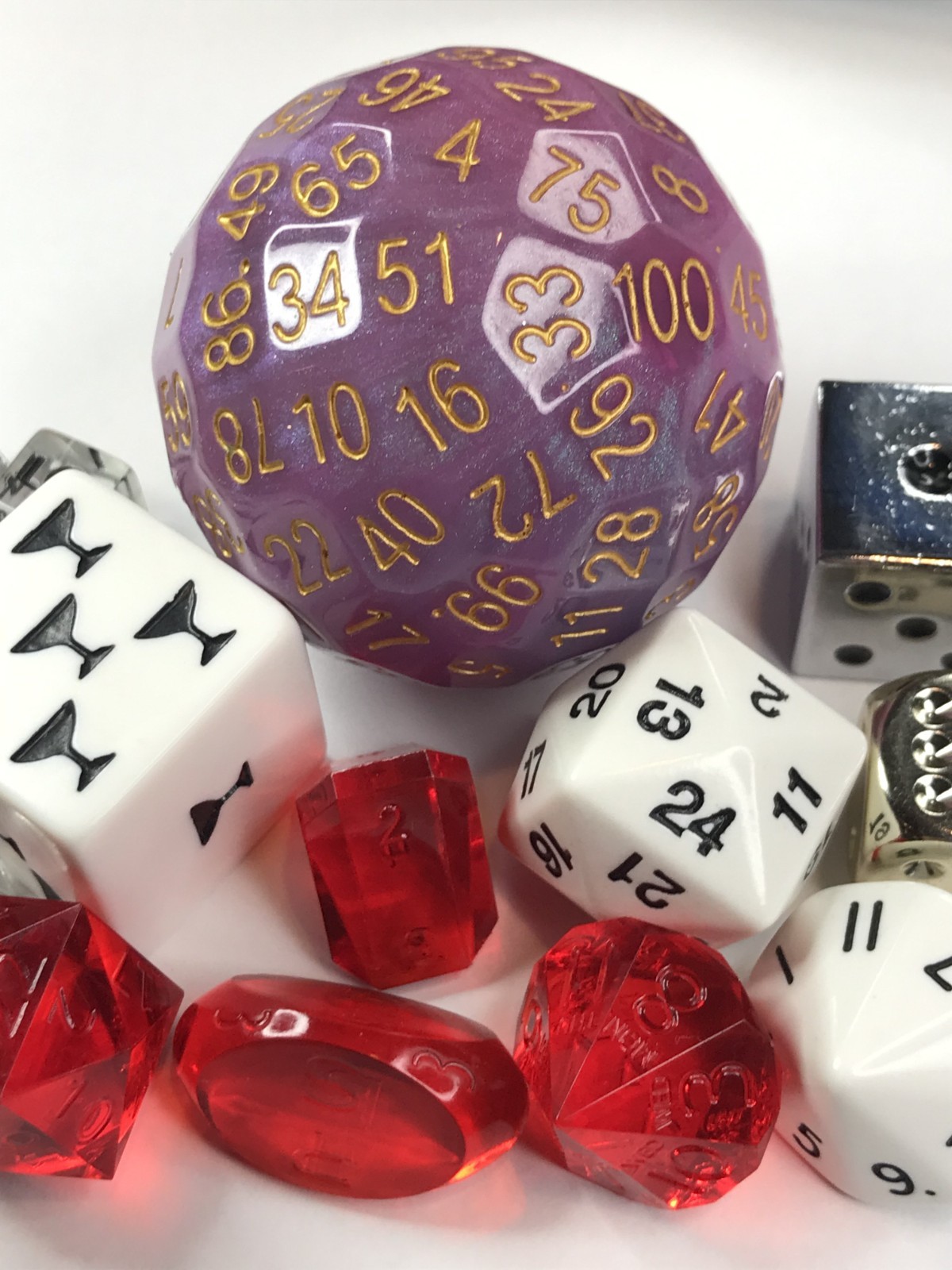 Fun Dice lot - d100 d24 d16 d14 d5 d3 Drinking Game - Gamescience