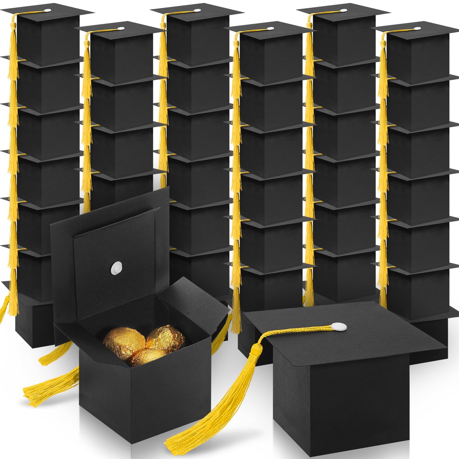 100 Pcs Graduation Candy Boxes, Cap Gift Boxes with Gold Tassel