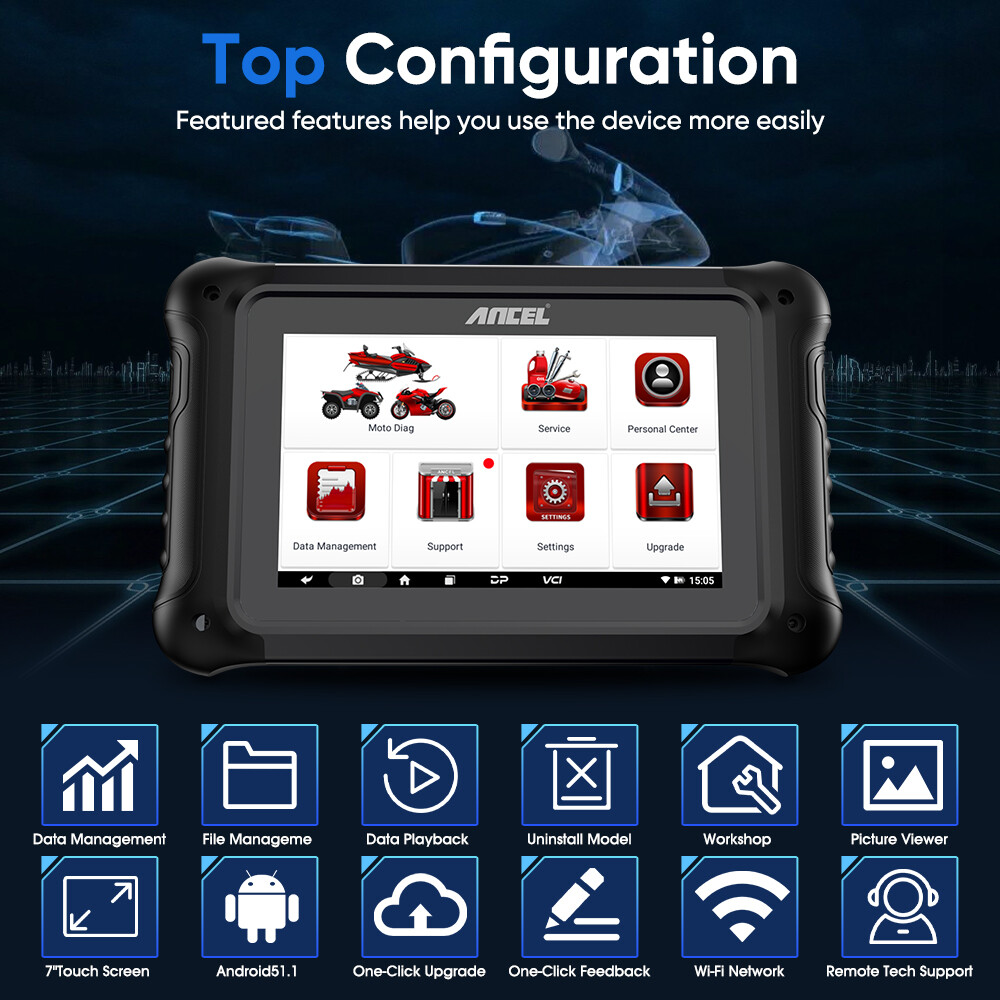 ANCEL MT700 OBD2 Motorcycle All System Diagnostic Scanner Oil Rest ECU Coding