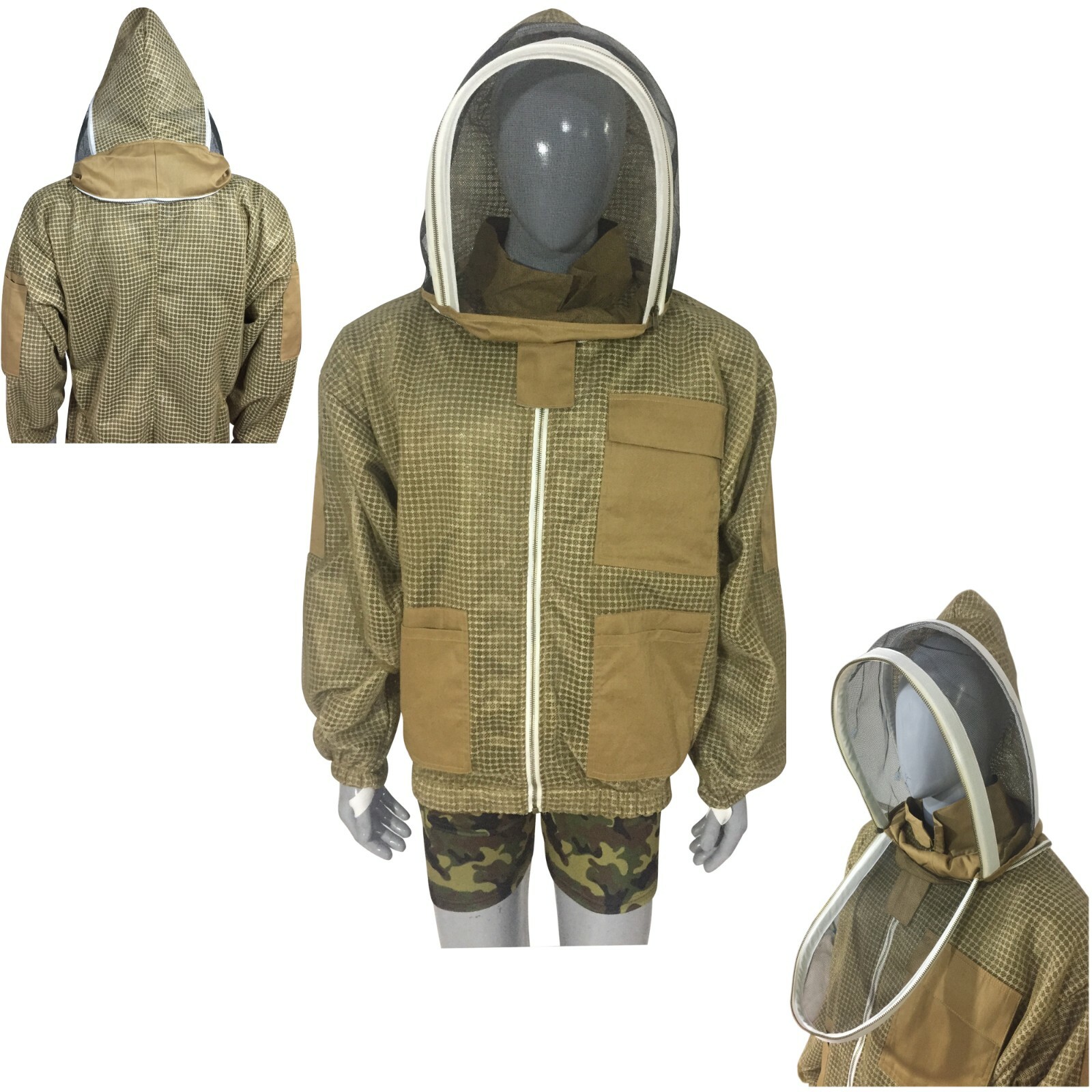 THREE LAYER MESH ULTRA VENTILATED BEEKEEPERS BEE JACKET FENCING VEIL FACE ZIPPER
