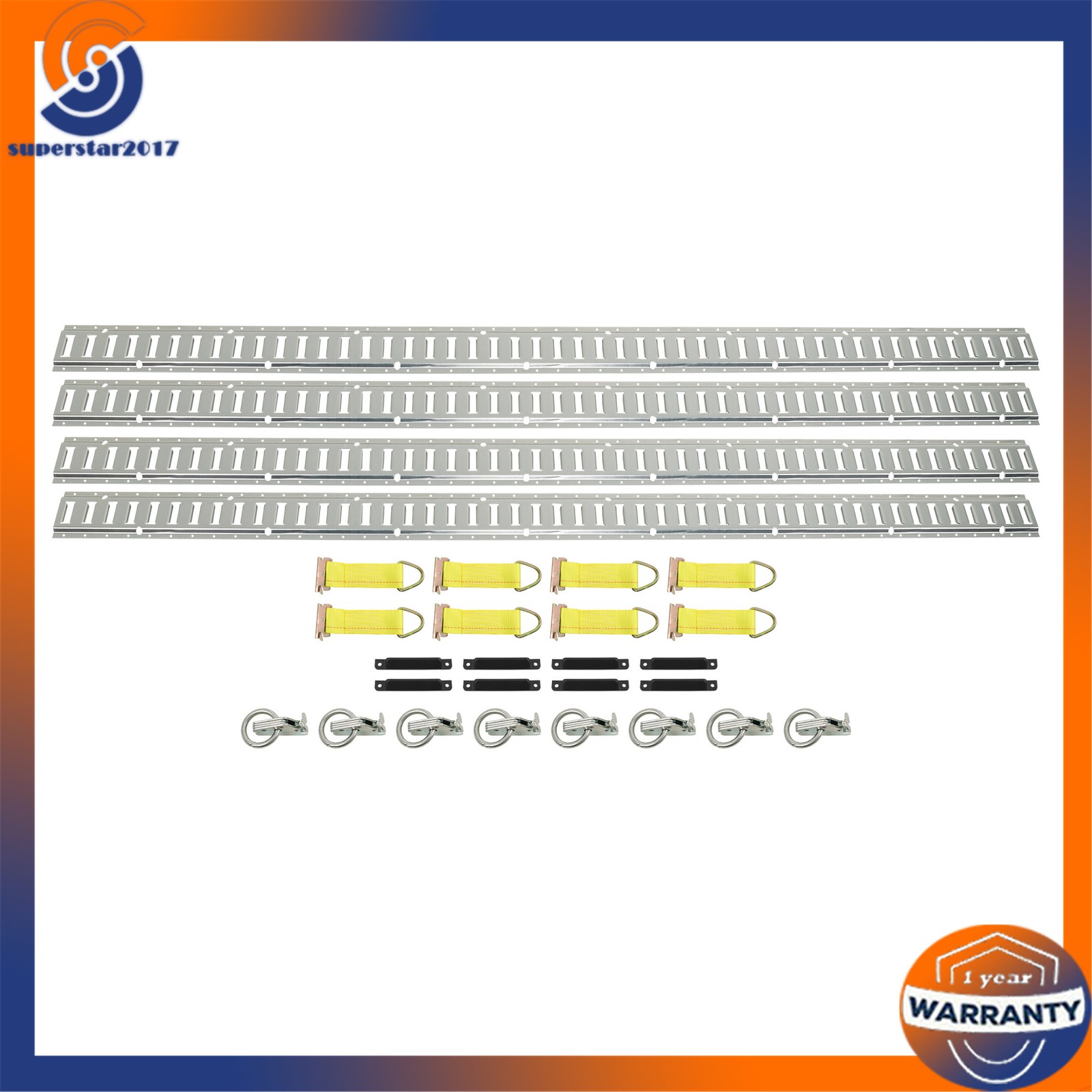 Silver 28 Pack 8 Foot E Track Rail Kit, Zinc Plated With Hardware For Trailers