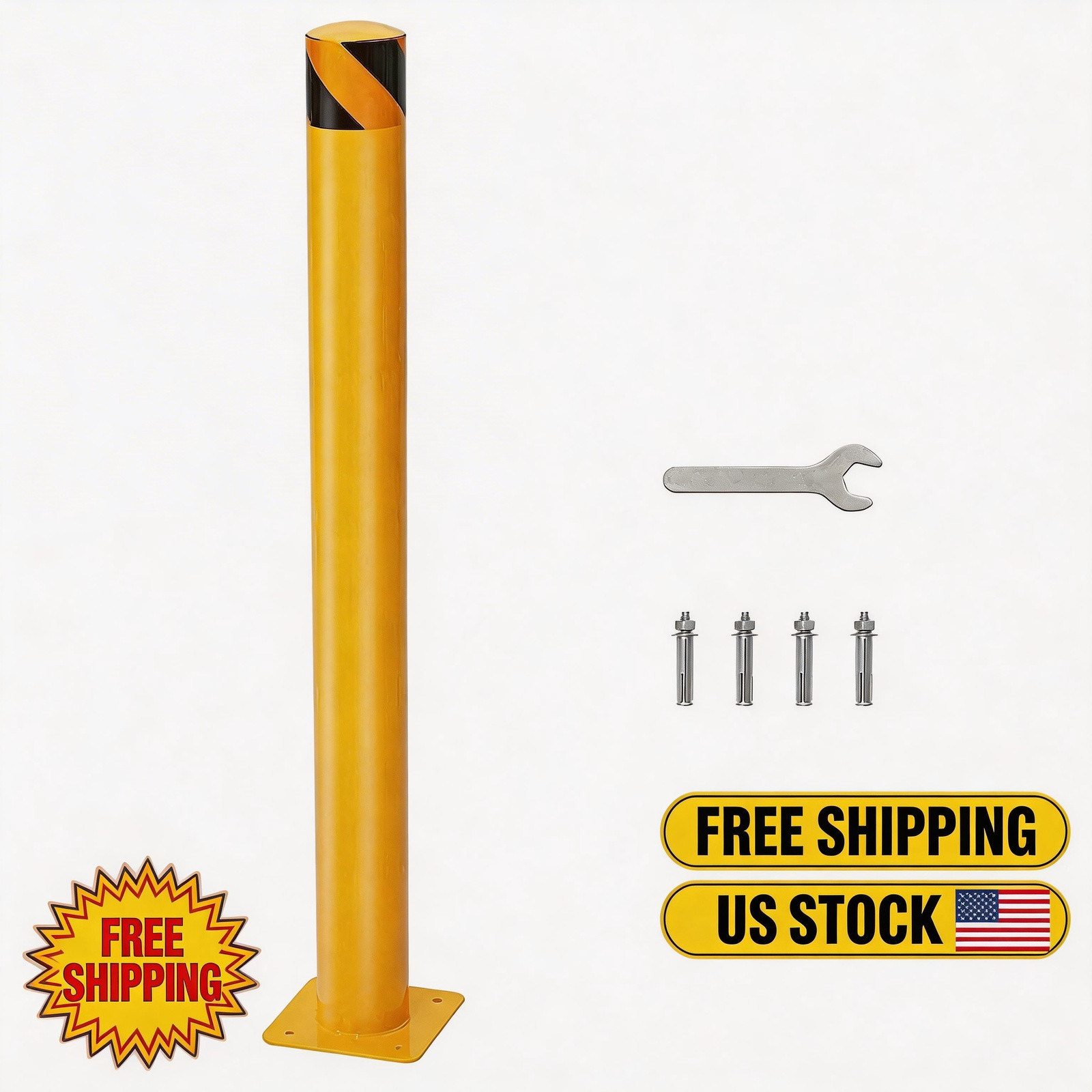 High-Visibility Yellow Barrier with Base & Anchor Bolts Size: 4.5 x 48 Security