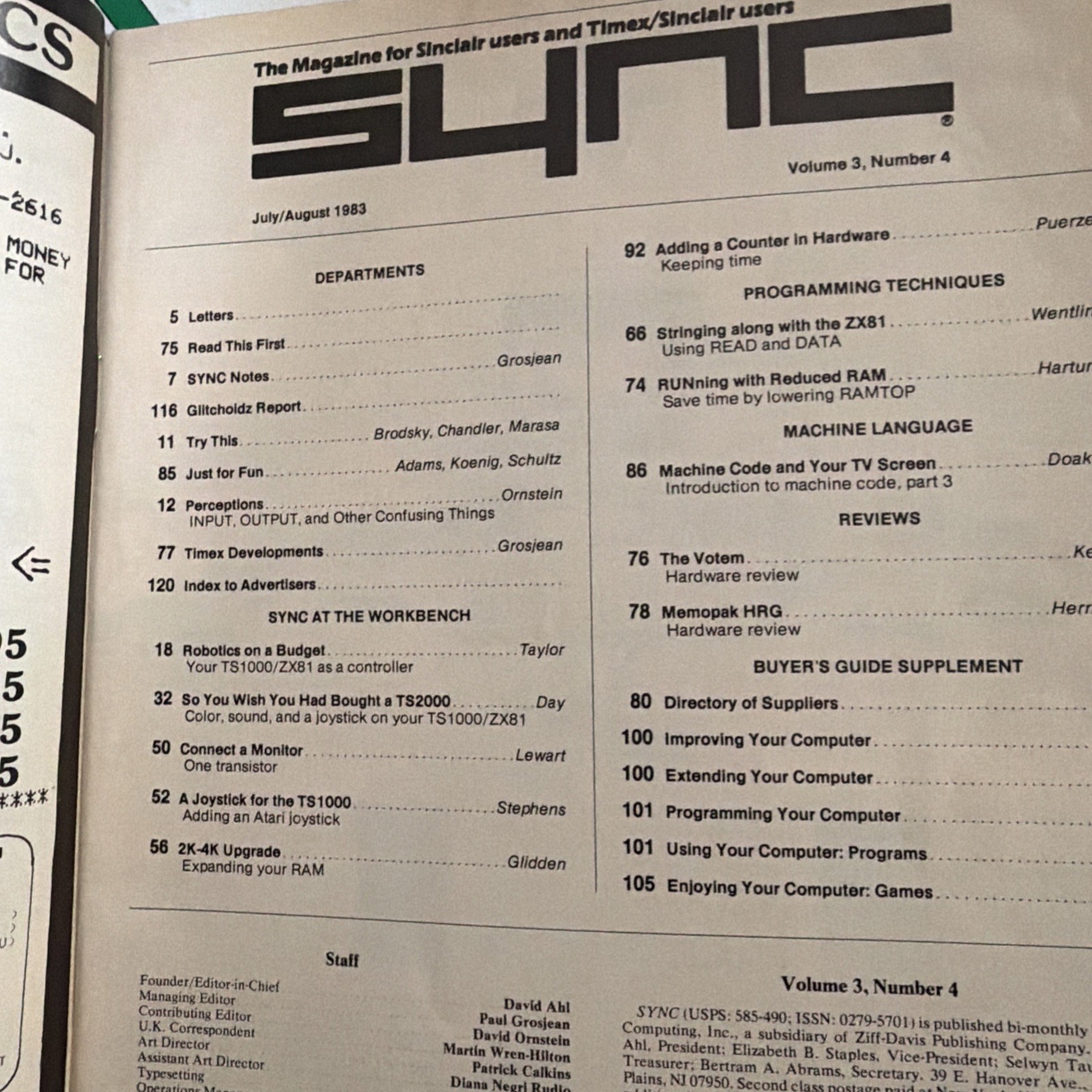 Sync Timex Sinclair Computer Magazine 1983 1984 PC Machine Language Chaining Bit