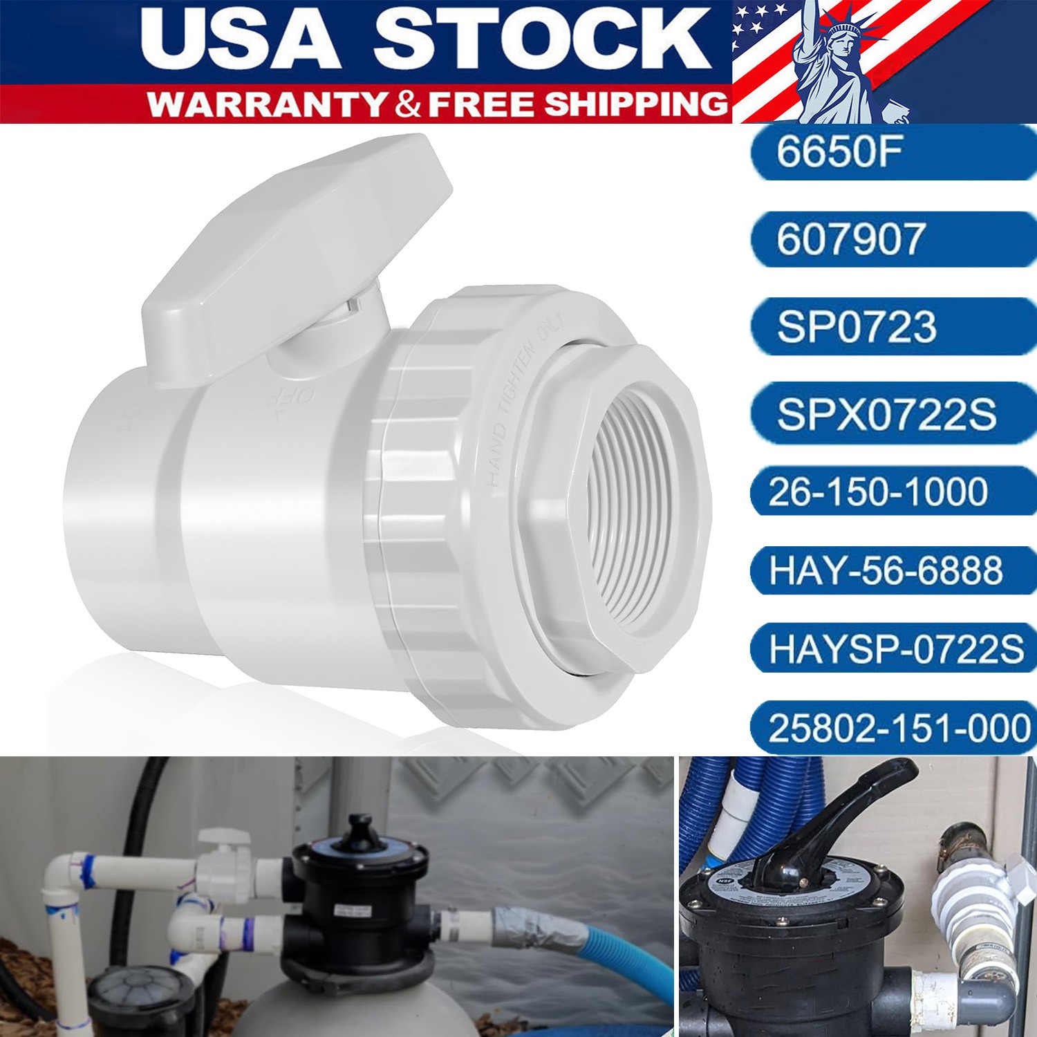 for Hayward SP0722 1-1/2" 2-Way Trimline Ball Valve with Teflon Seat Union SP722