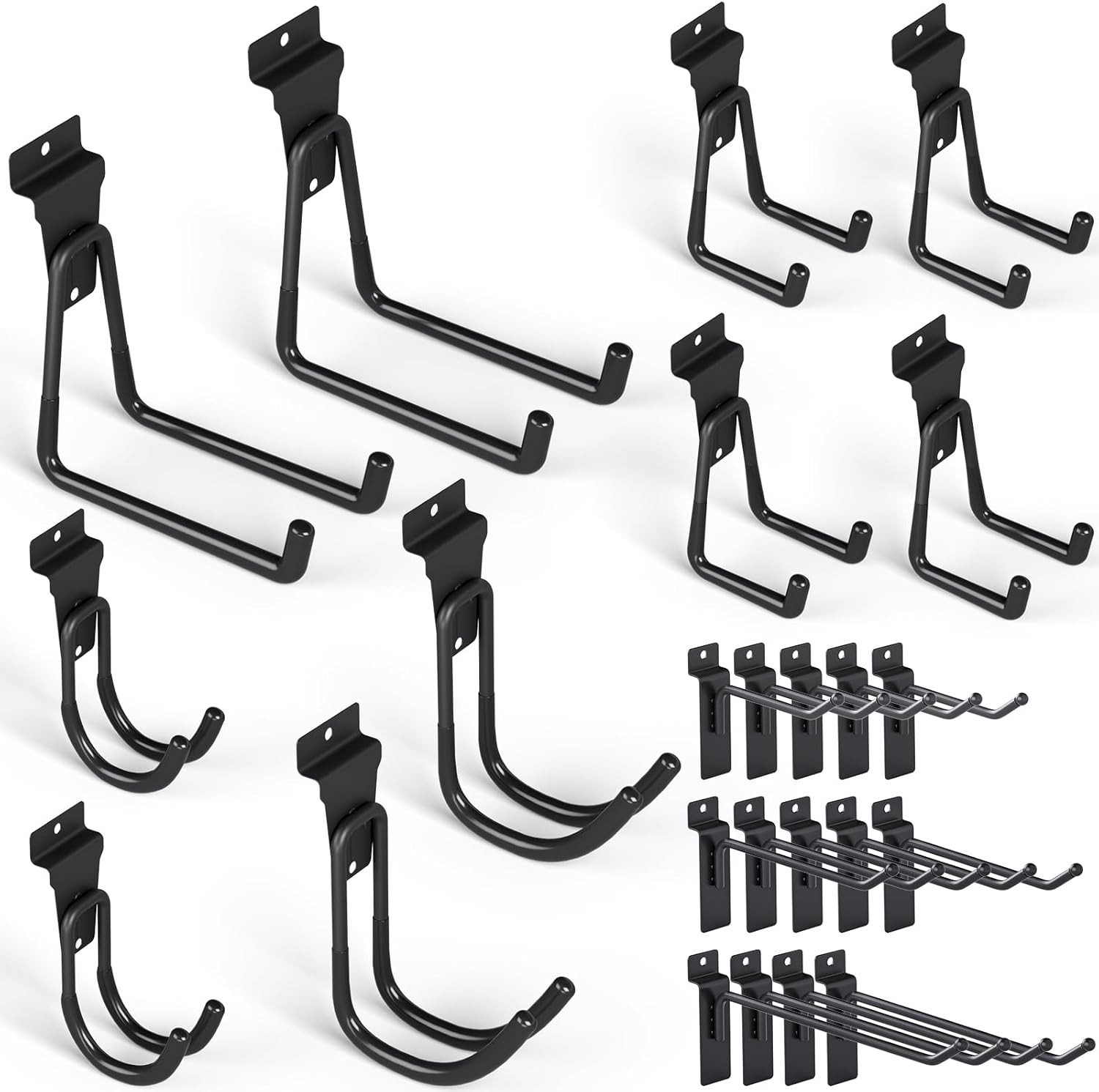 24 Pack Heavy Duty Slatwall Hooks, Black Slatwall Panel Accessories Assortment,