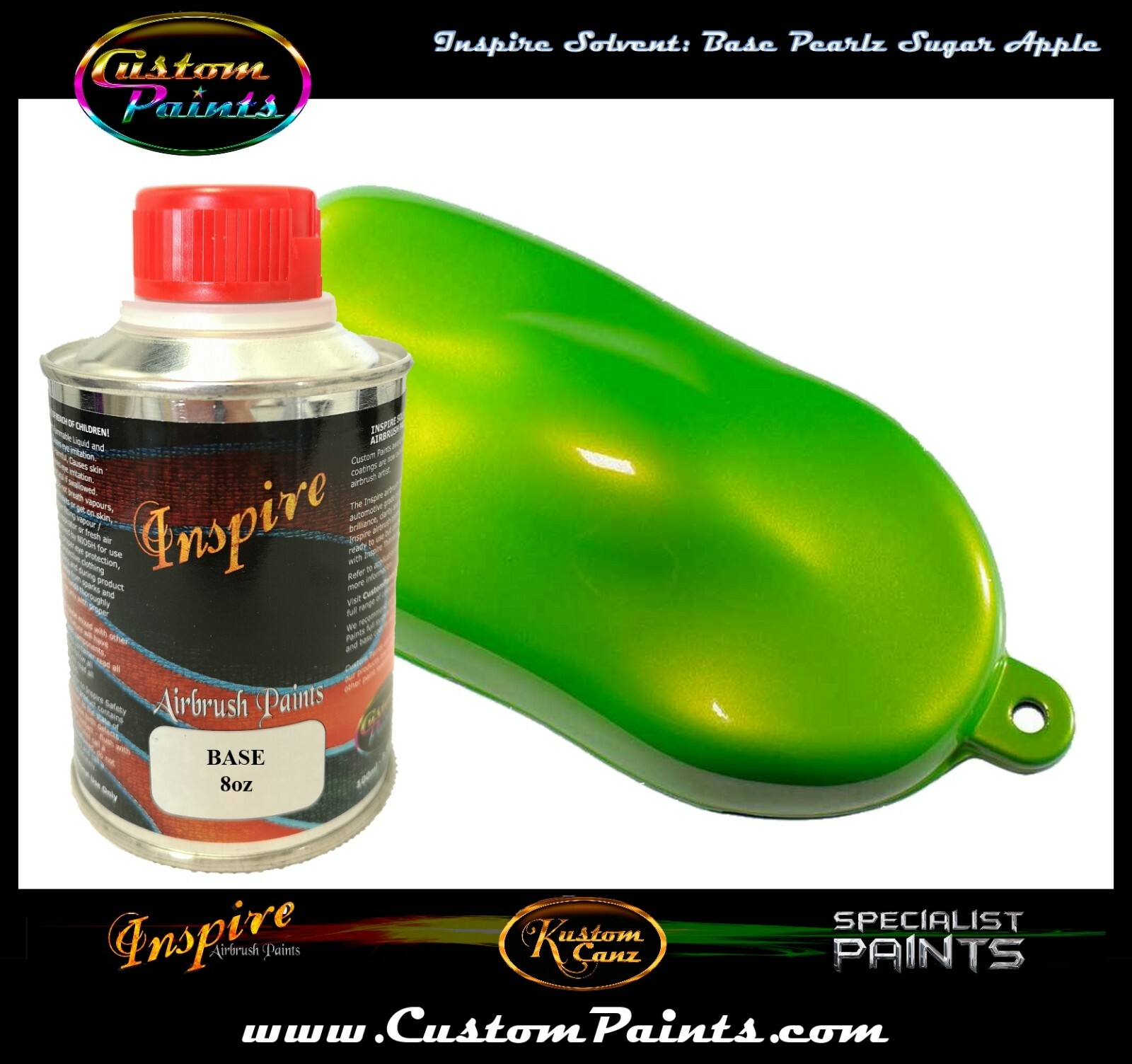 INSPIRE AIRBRUSH BASE PEARLZ SUGAR APPLE 8oz (SOLVENT), CUSTOM PAINT, ARTIST