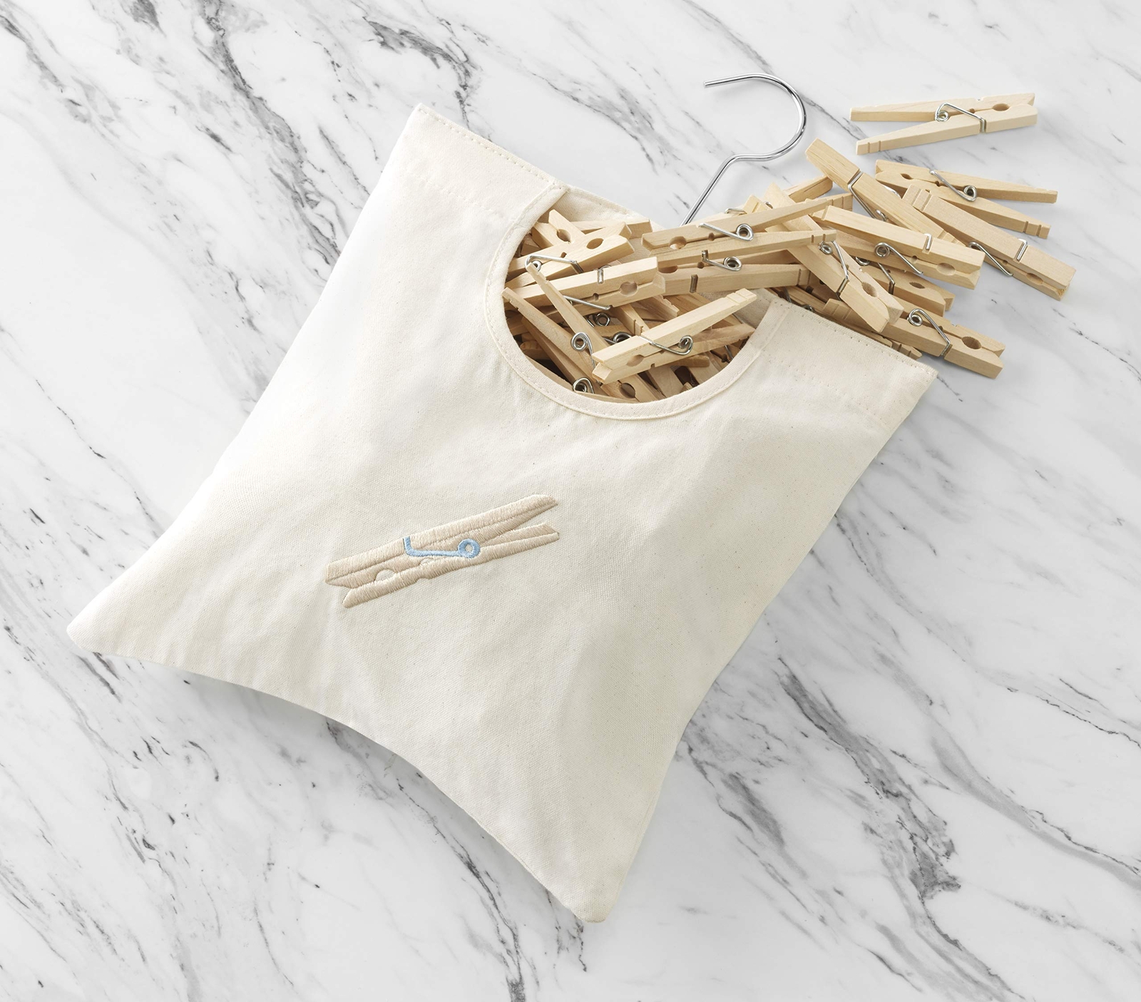 Canvas Clothespin Bag Hanging Storage Organizer CLOTHESPIN BAG, White
