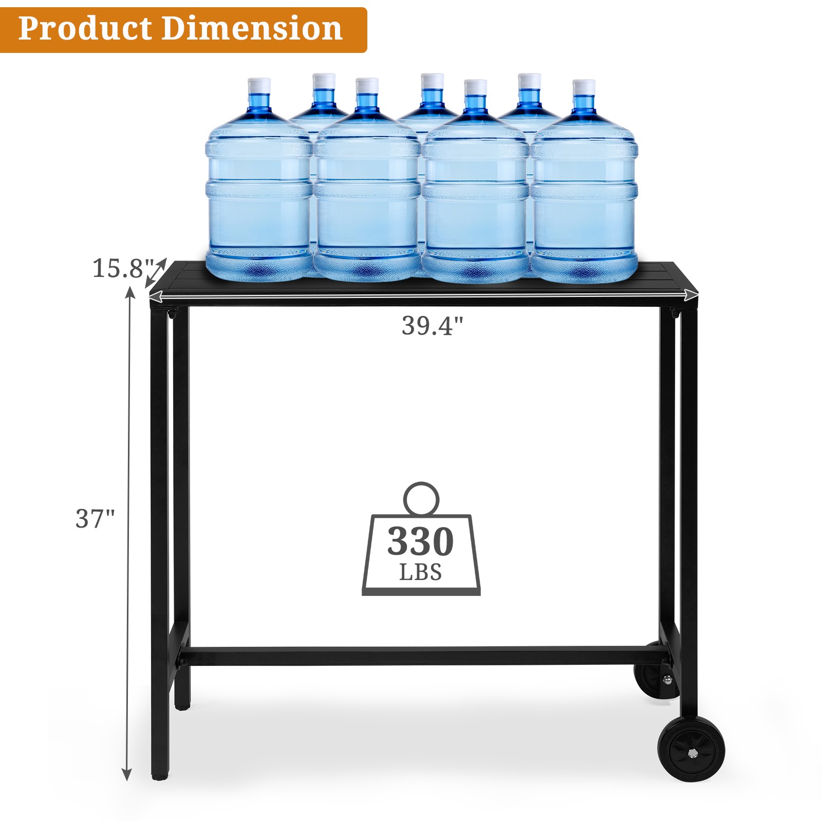 40" Outdoor Bar Table with Wheels, Rectangle Narrow Counter Height Table