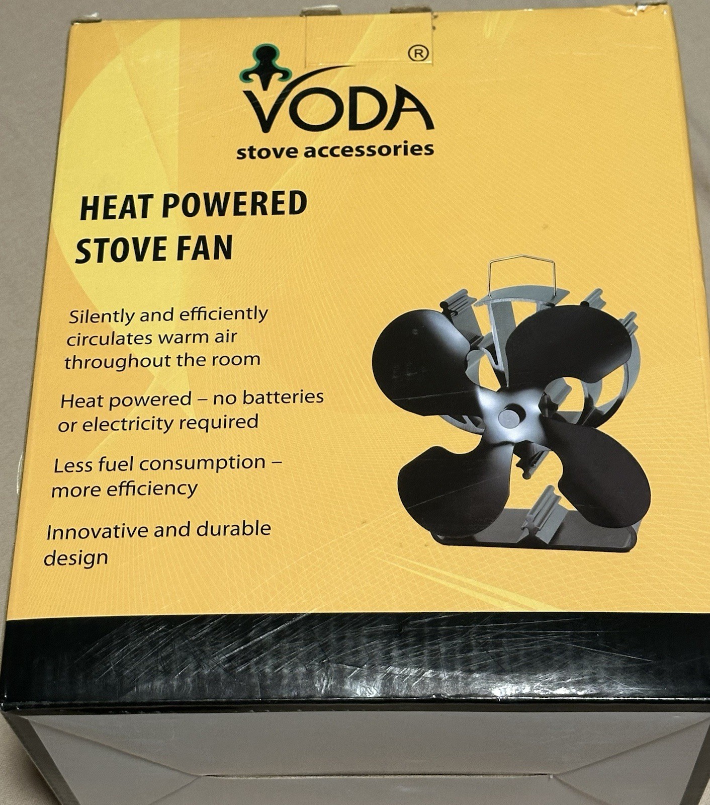 Heat Powered Stove Fan VODA 4-Blade shelter camping stove fan (NEW)