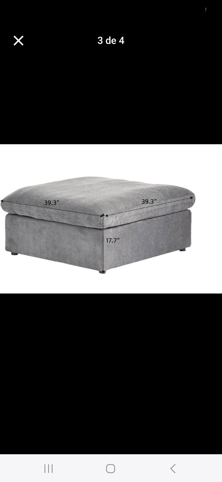 Gray Square Upholstered Ottoman 39.3 in Length x 39.3 in Width x 17.7 in Height