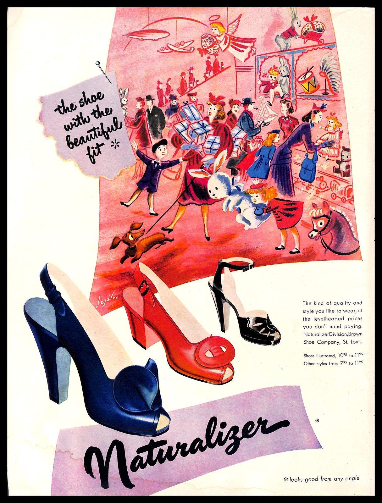 1948 Naturalizer Shoes Vintage PRINT AD Holiday Shopping Children Picture 1940s