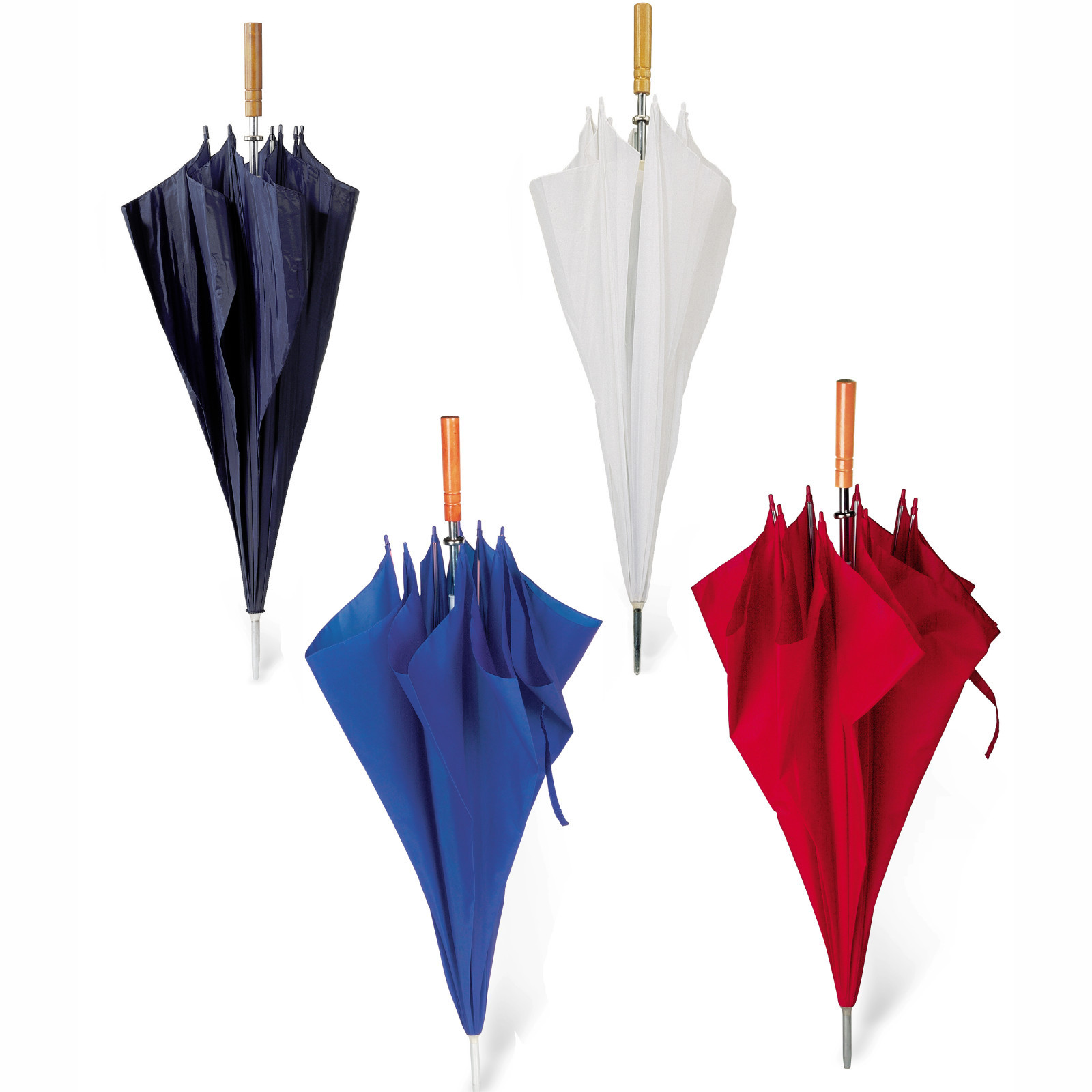 30" Golf Umbrella. Manual Open. Wooden Grip. 190T Polyester BLACK BLUE WHITE RED