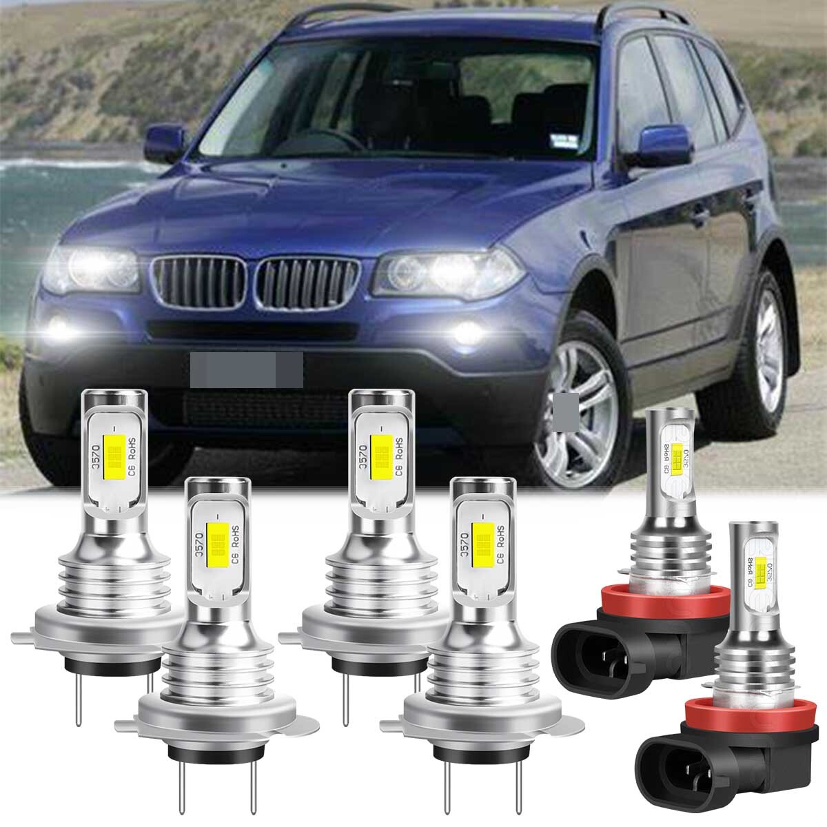 6000K White LED Headlight High Low Beam Fog Light Bulb For BMW X3 2004 2005-2017