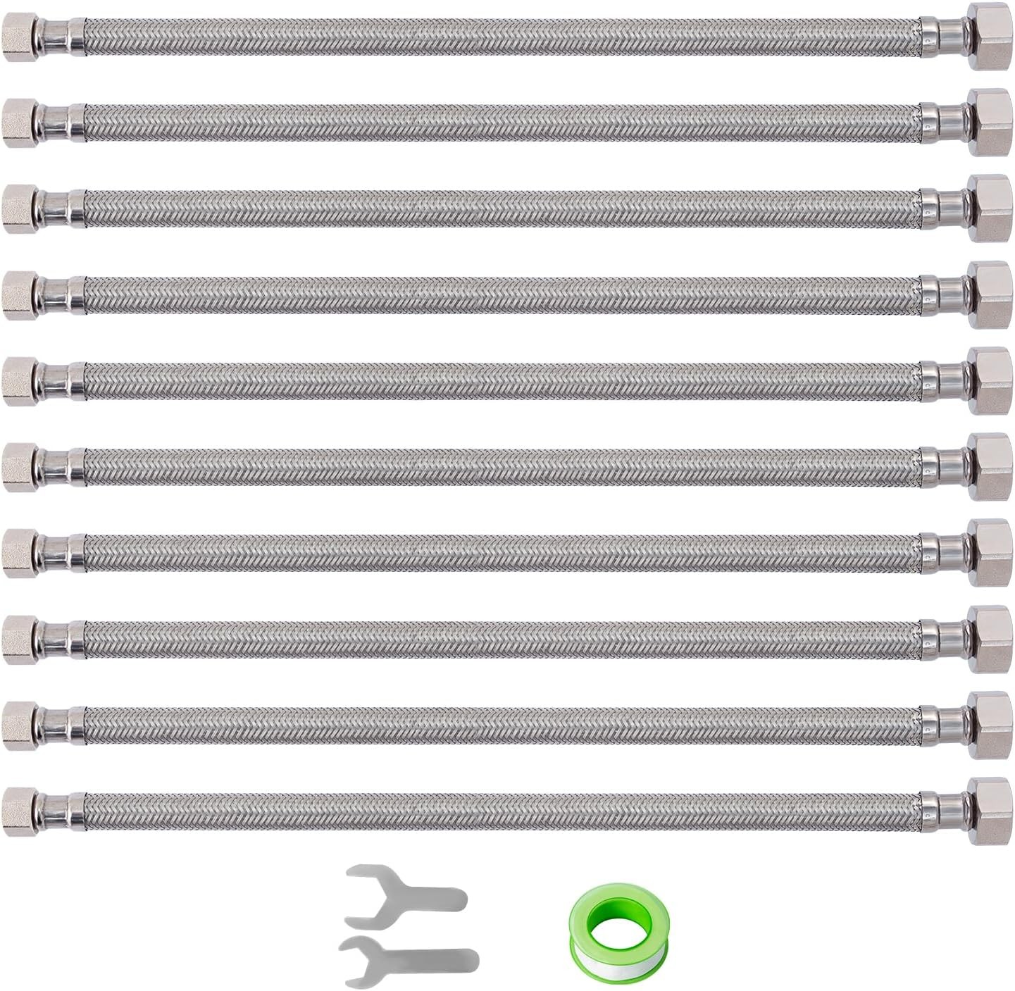 10 Pack)  16 Inch Faucet Supply Lines, 3/8" Female Comp Thread x 1/2" FIP Thread